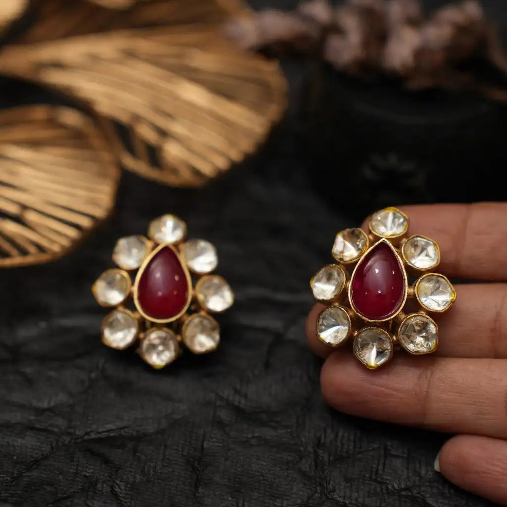 Siya Polki Ear Stud - Red