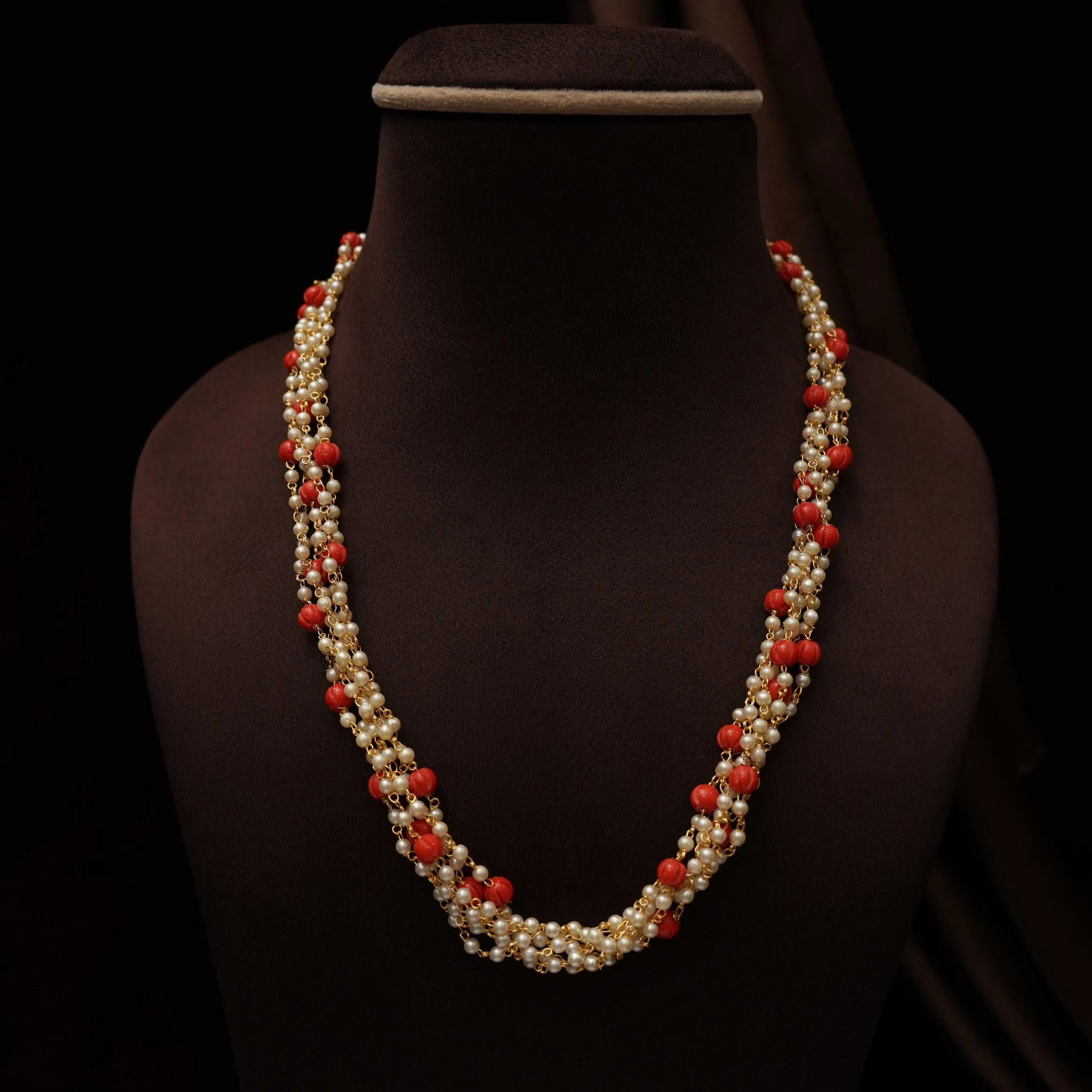 Sneha Coral Pearl Beaded Necklace