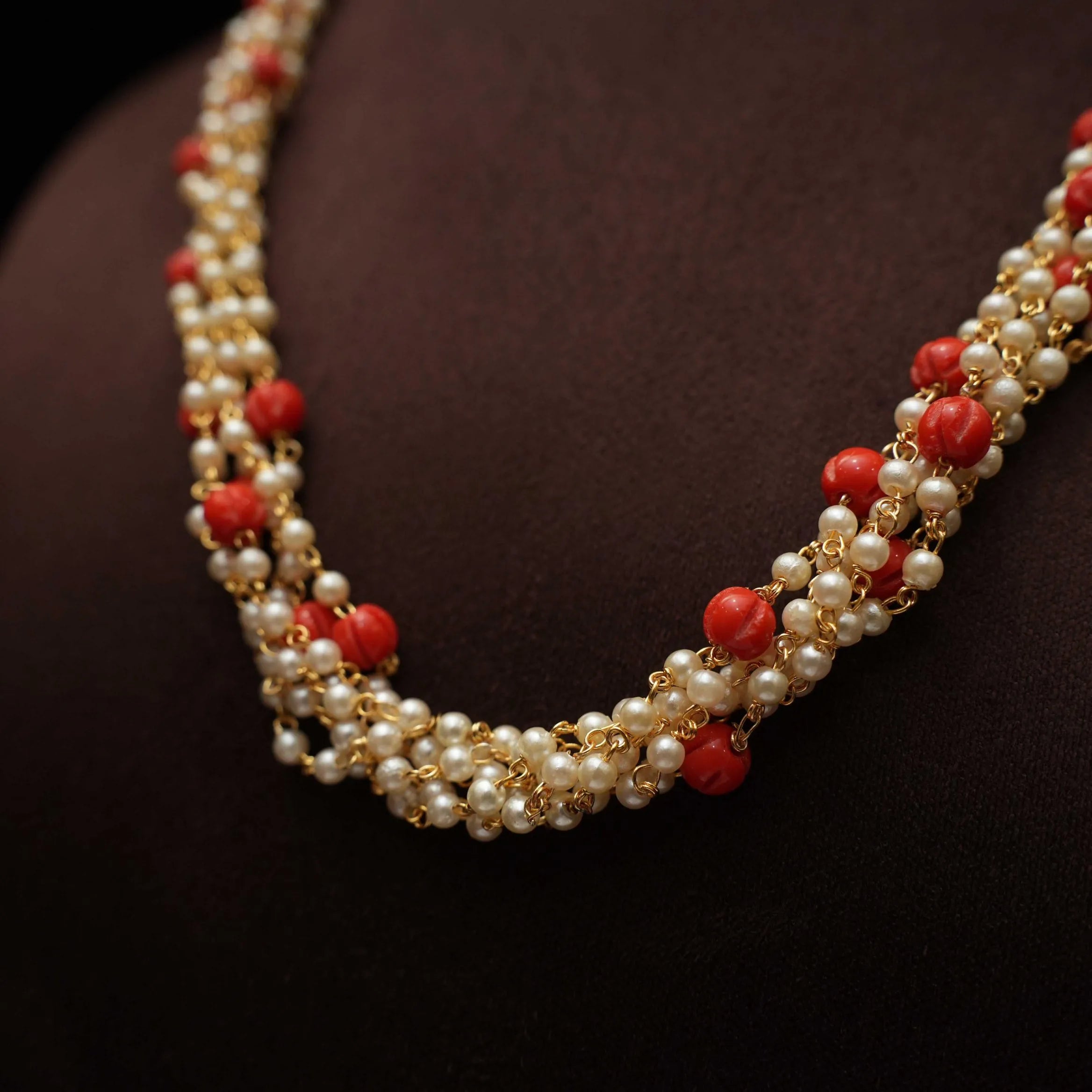 Sneha Coral Pearl Beaded Necklace
