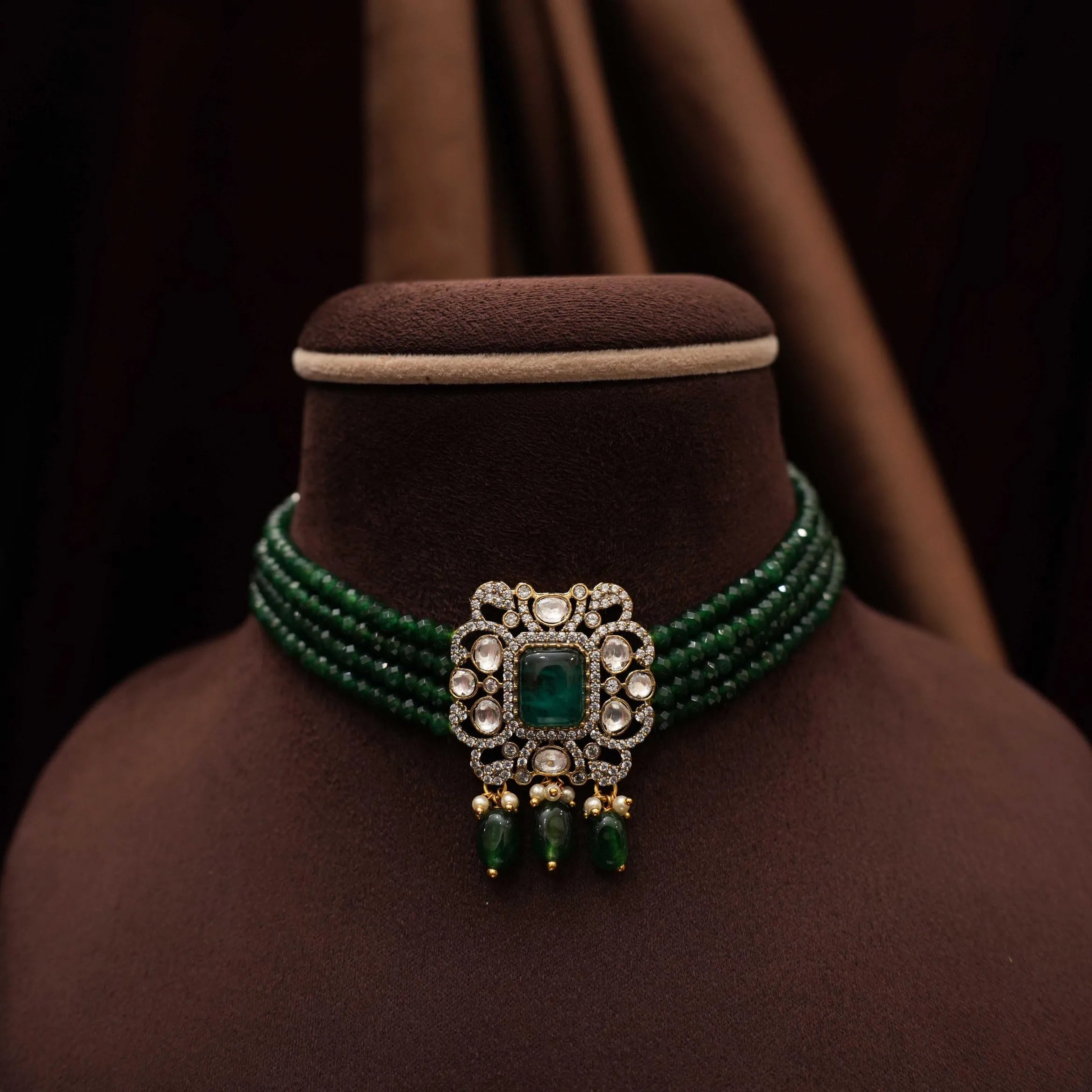 Srinika Polki Beaded Choker - green