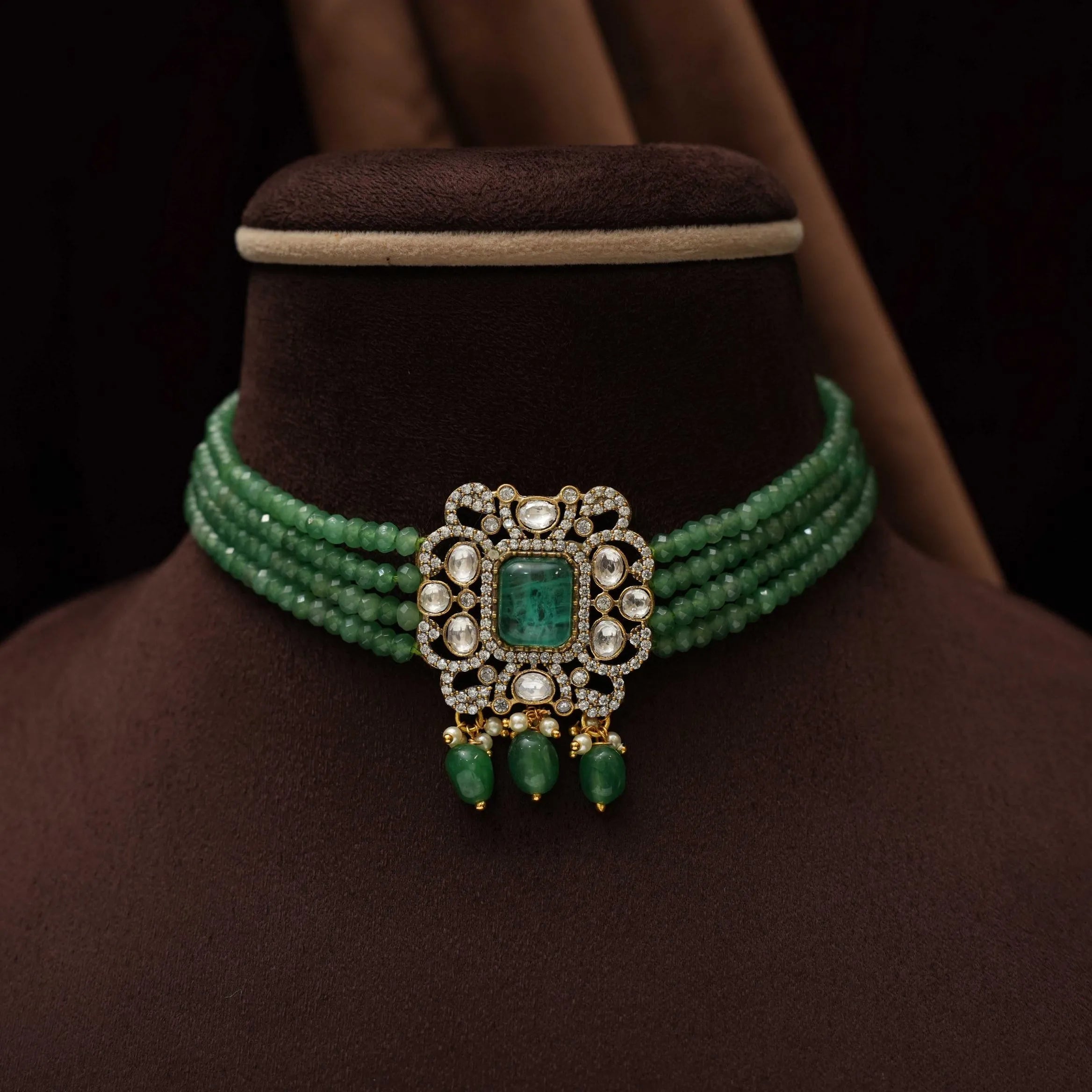 Srinika Polki Beaded Choker - Light Green