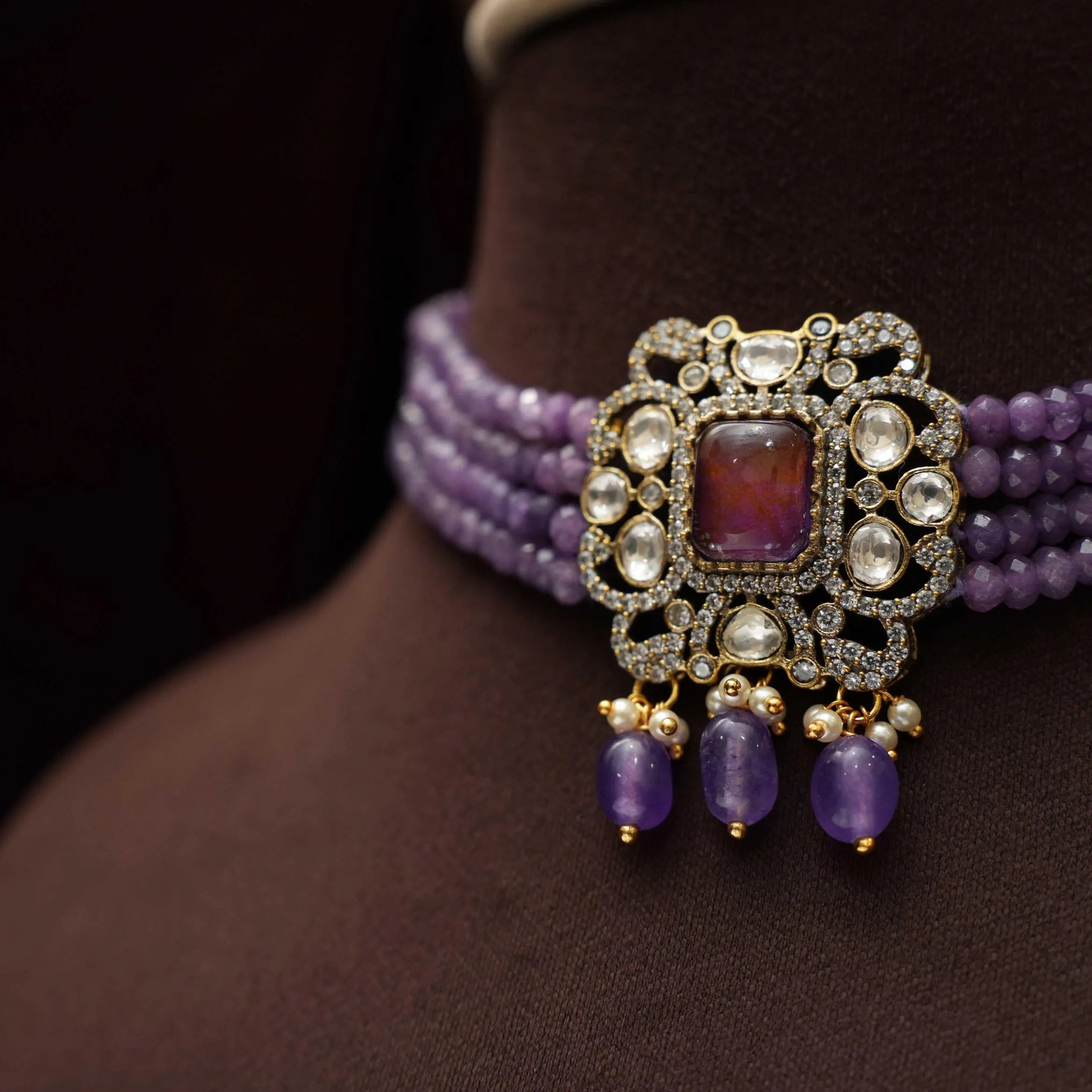 Srinika Polki Beaded Choker - Lilac