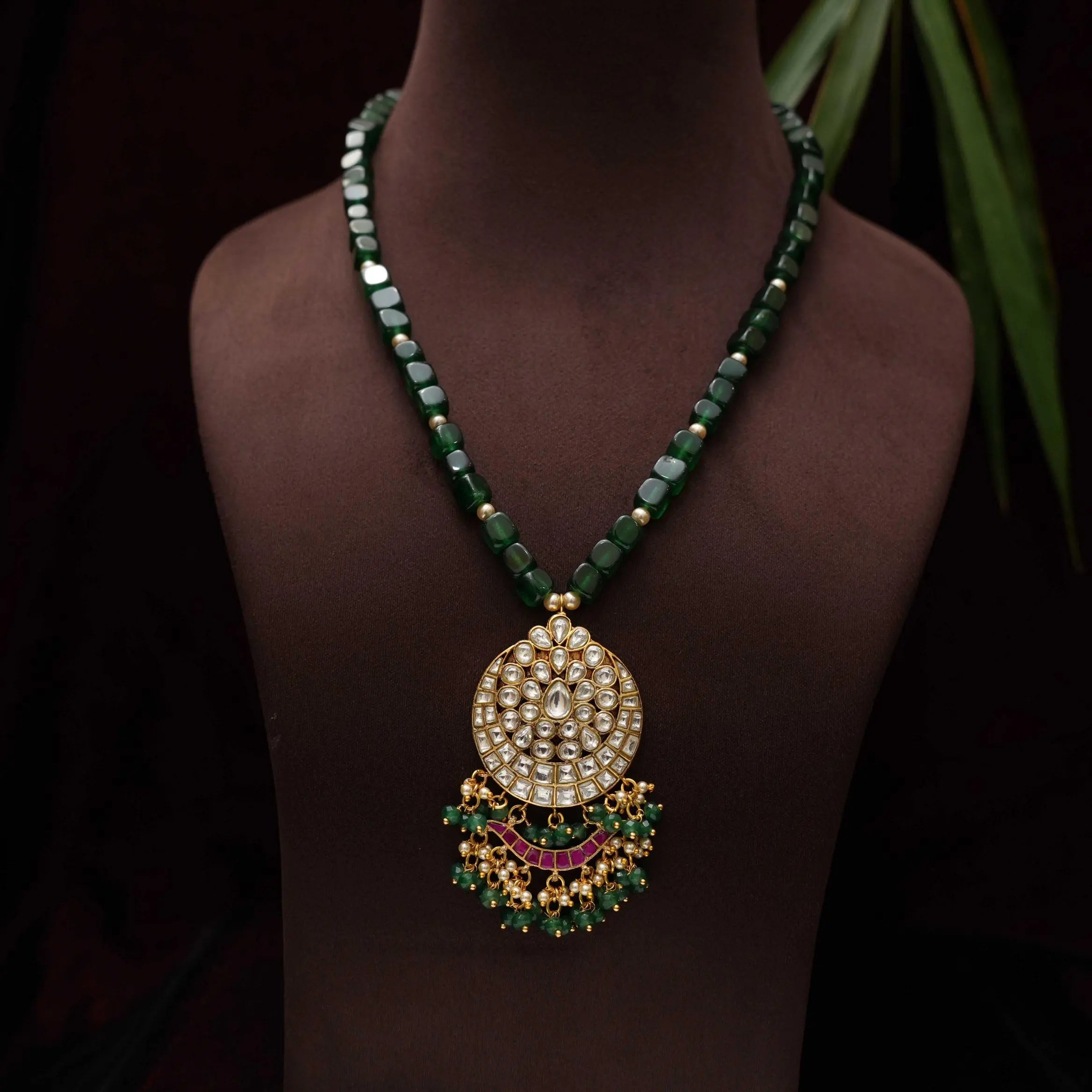 Sripriya Polki Beaded Necklace - Green
