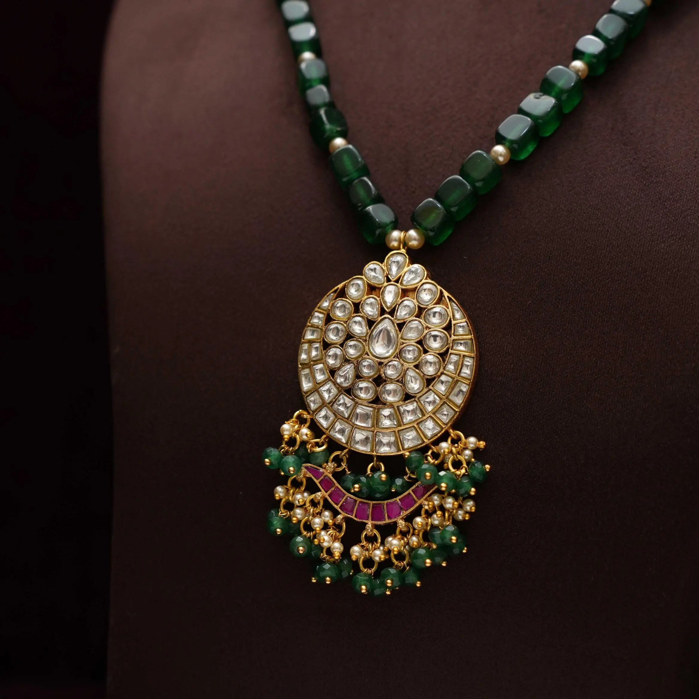 Sripriya Polki Beaded Necklace - Green