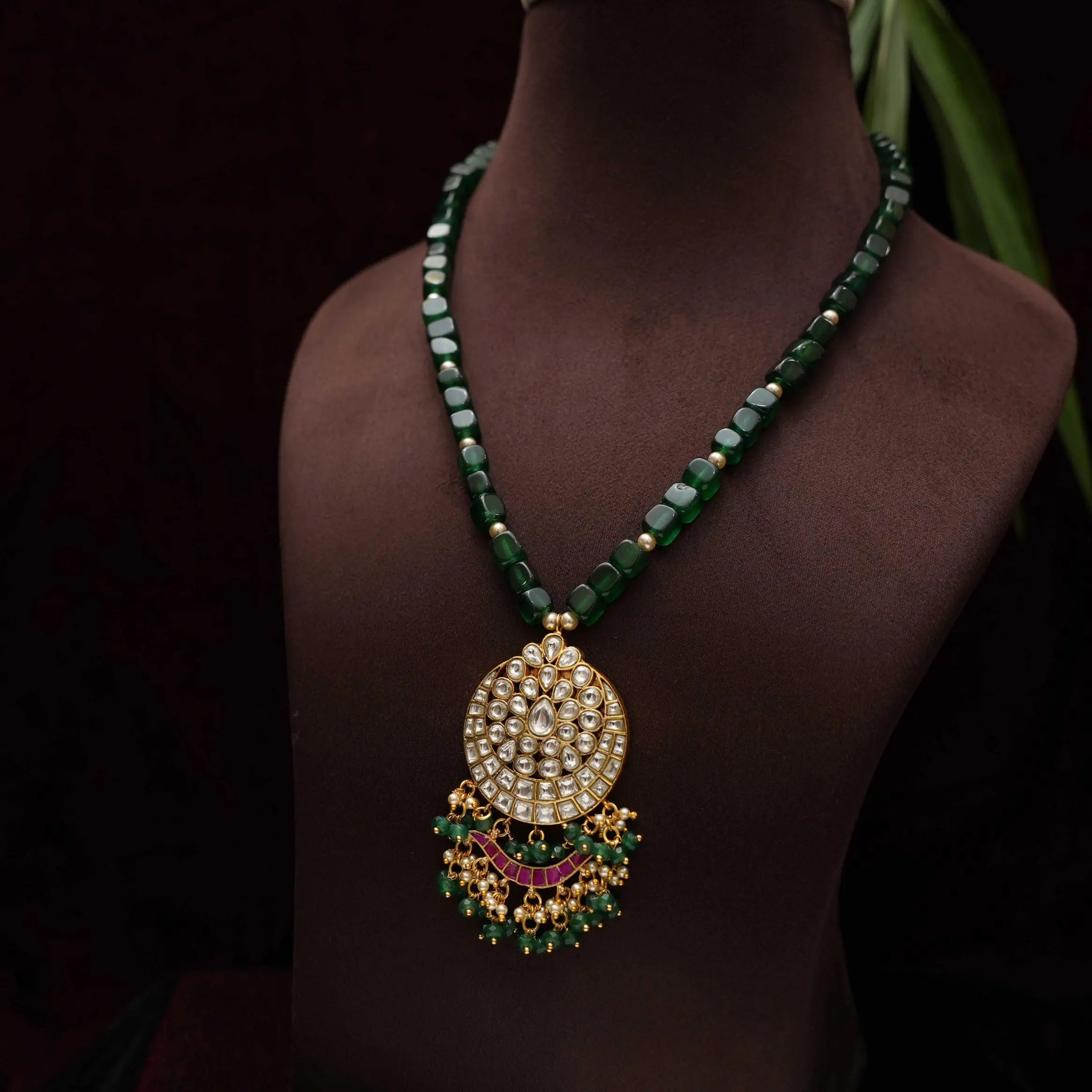 Sripriya Polki Beaded Necklace - Green