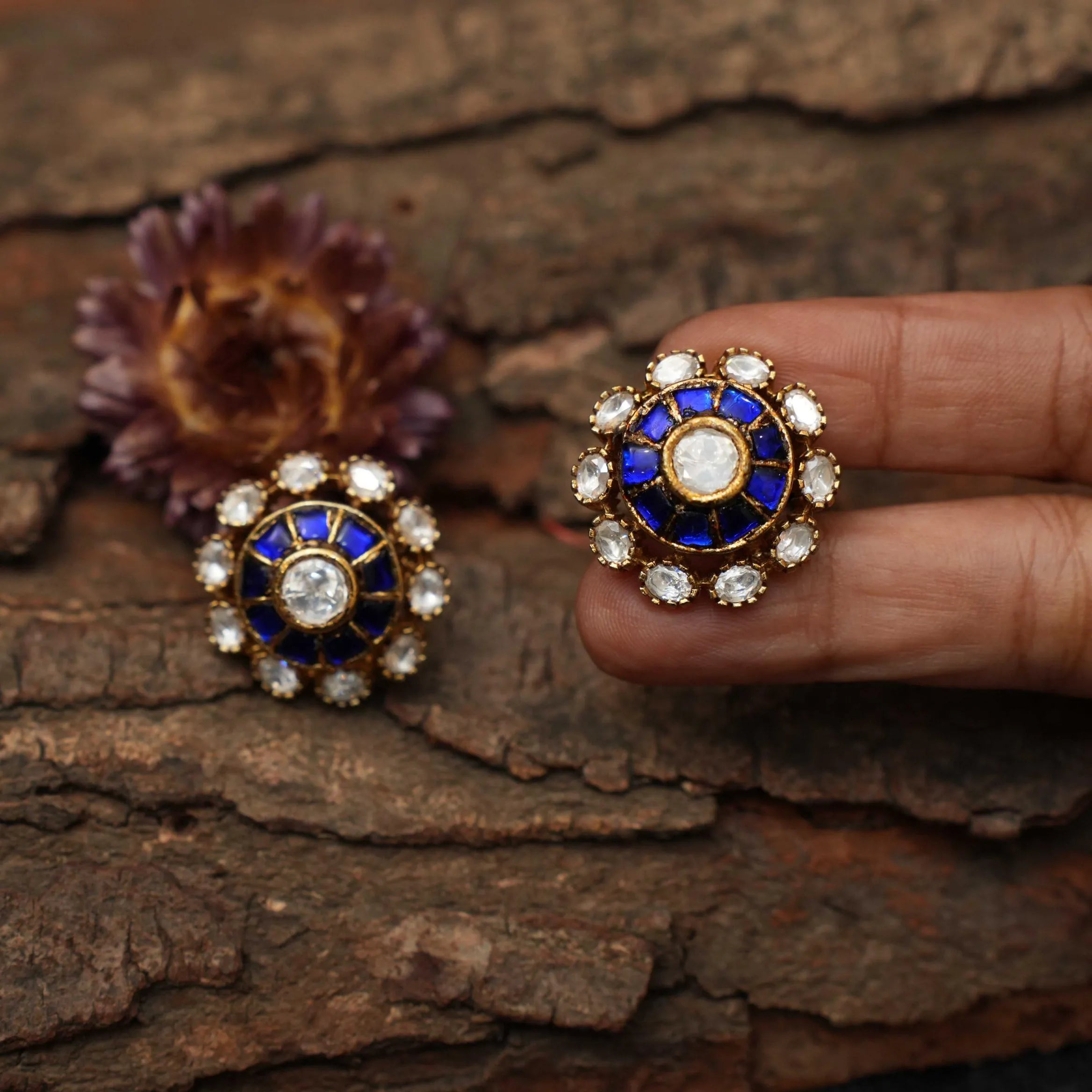 Stella Polki Ear Stud - Blue