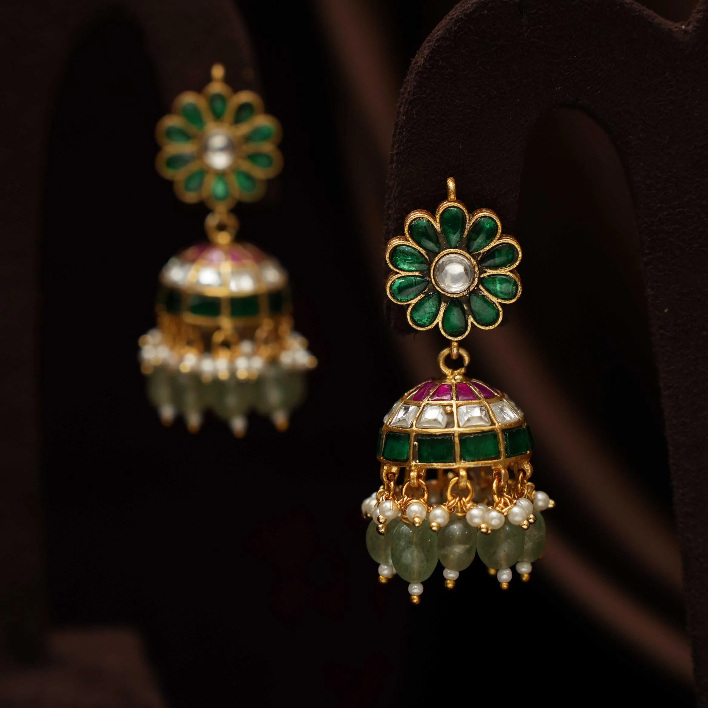 Sundari Polki Jhumka Earrings - Green