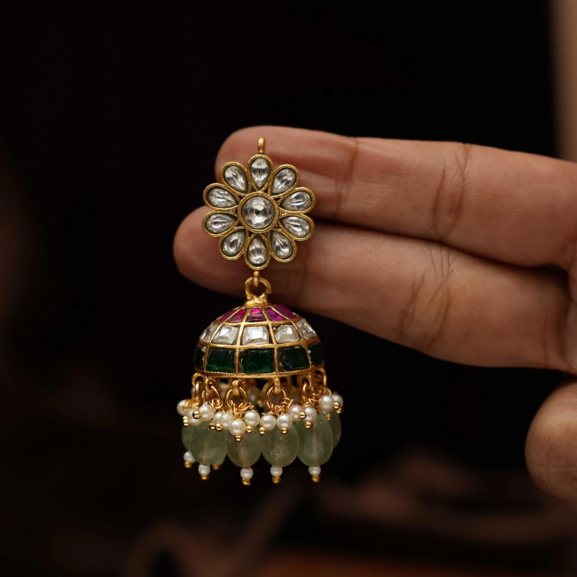 Sundari Polki Jhumka Earrings - White