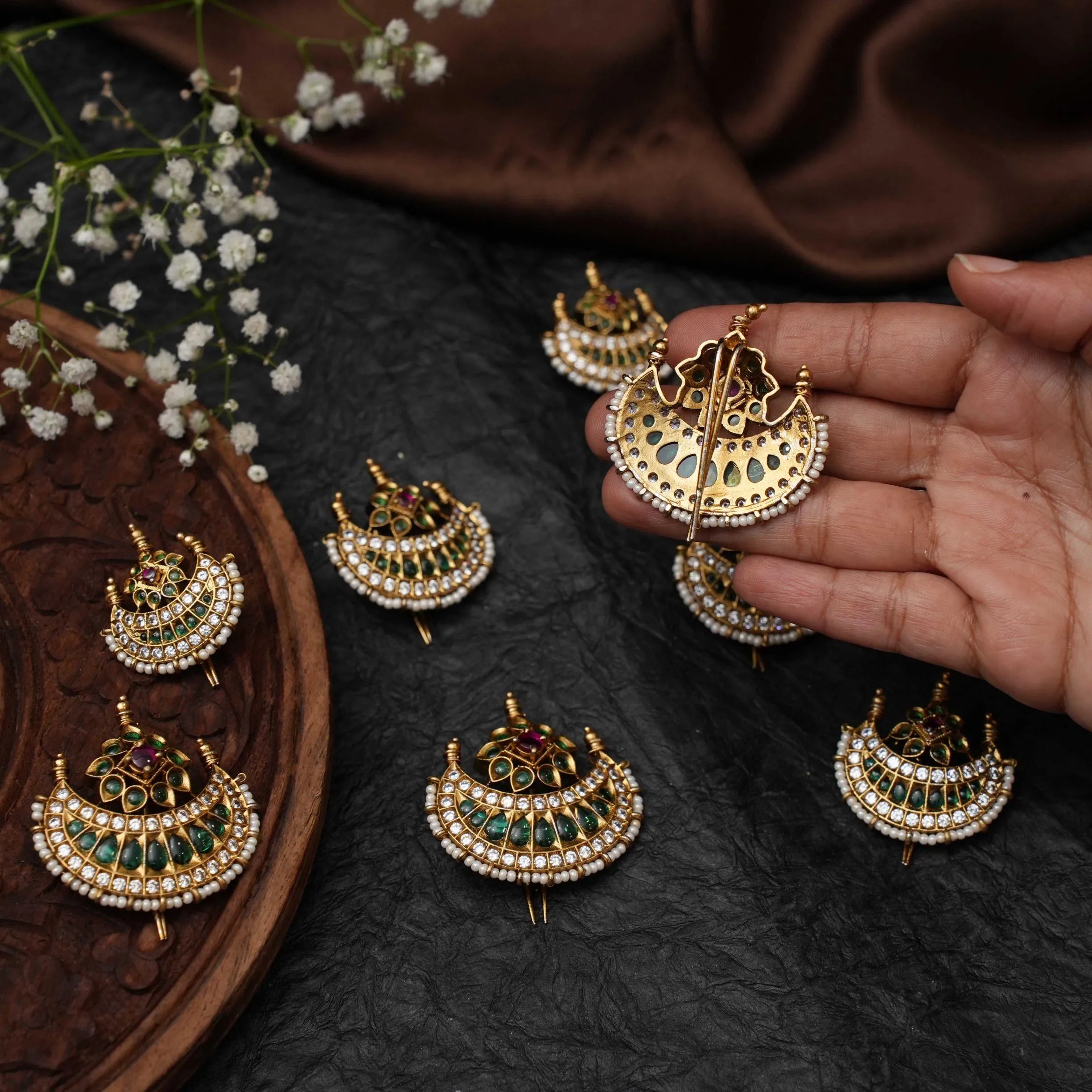 Sunita Antique Rakkodi / Hair Pins- Green