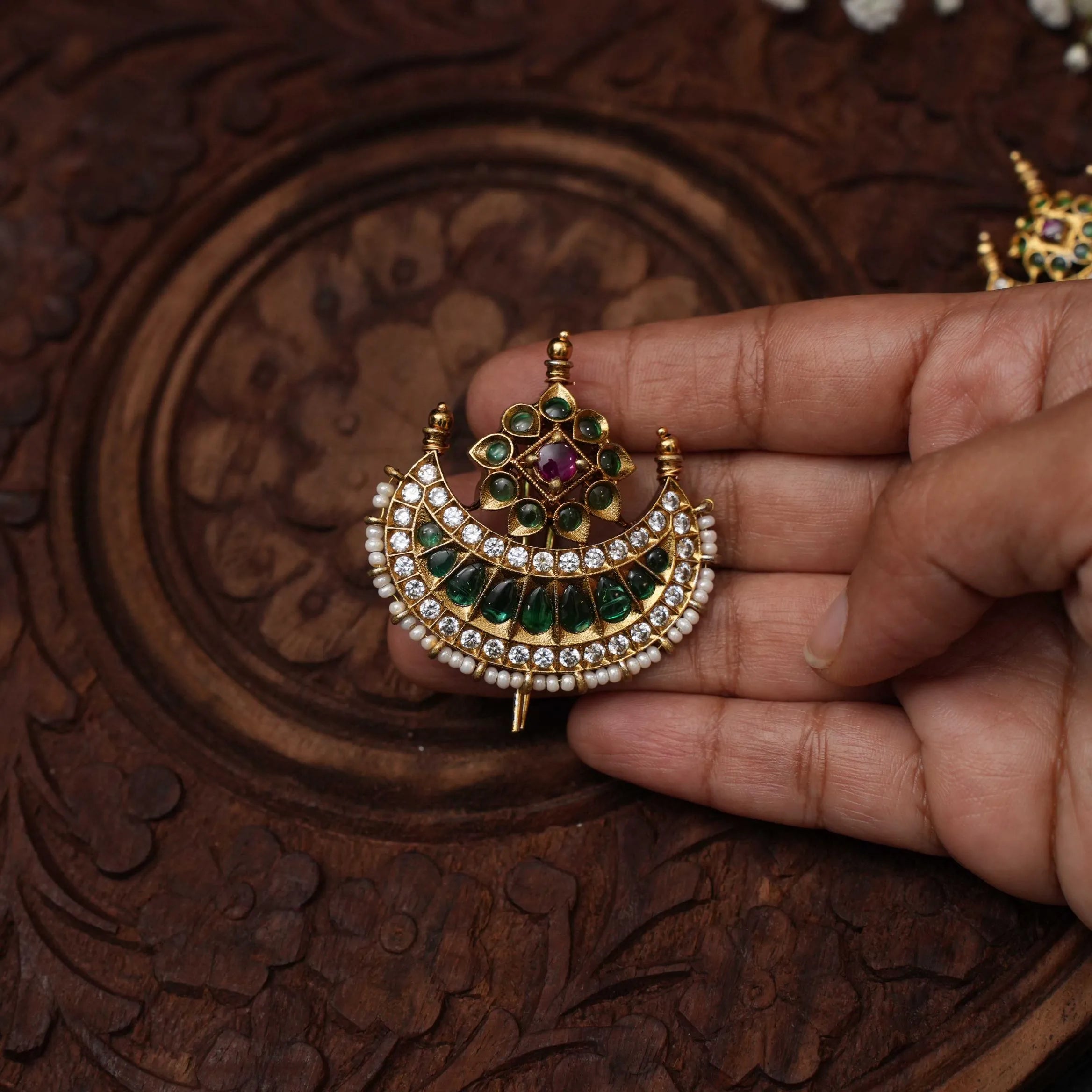 Sunita Antique Rakkodi / Hair Pins- Green