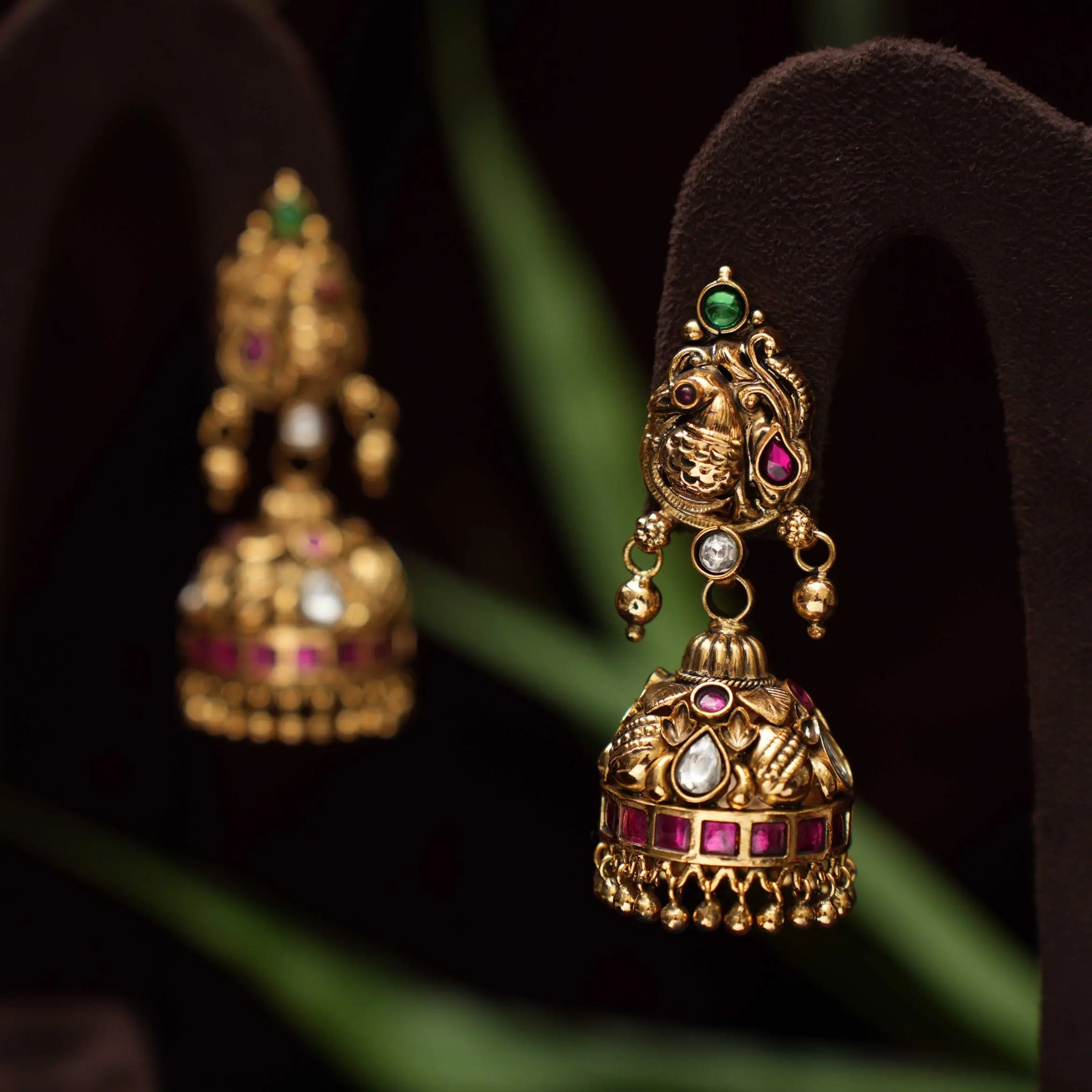 Sushma Antique Jhumka Earrings - Red