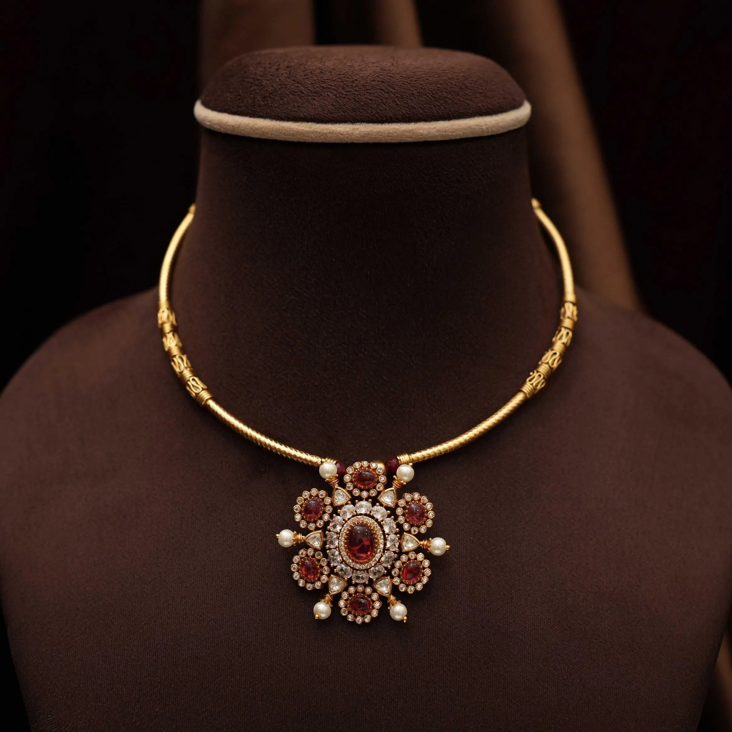 Swara Antique Hasli Necklace - Red