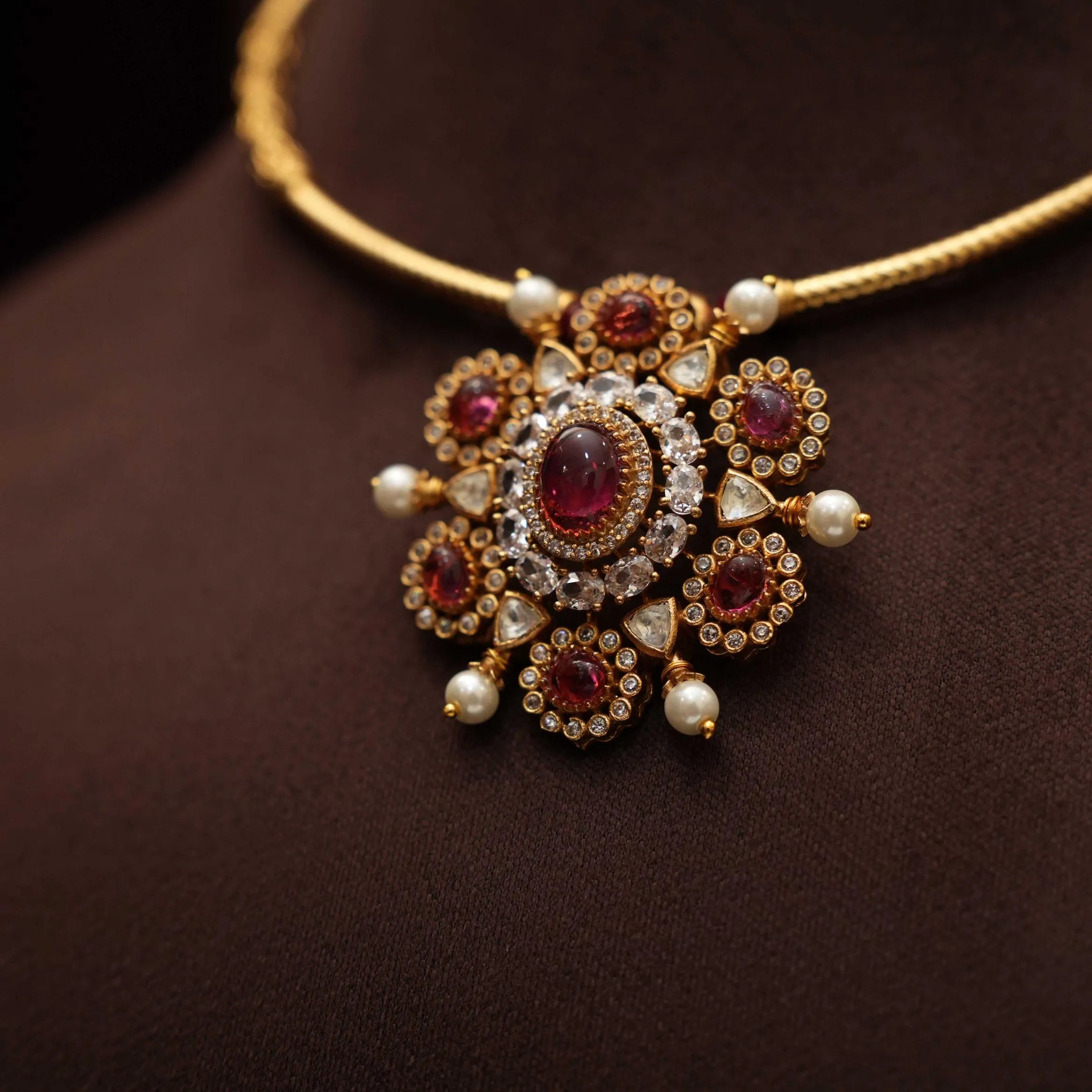 Swara Antique Hasli Necklace - Red