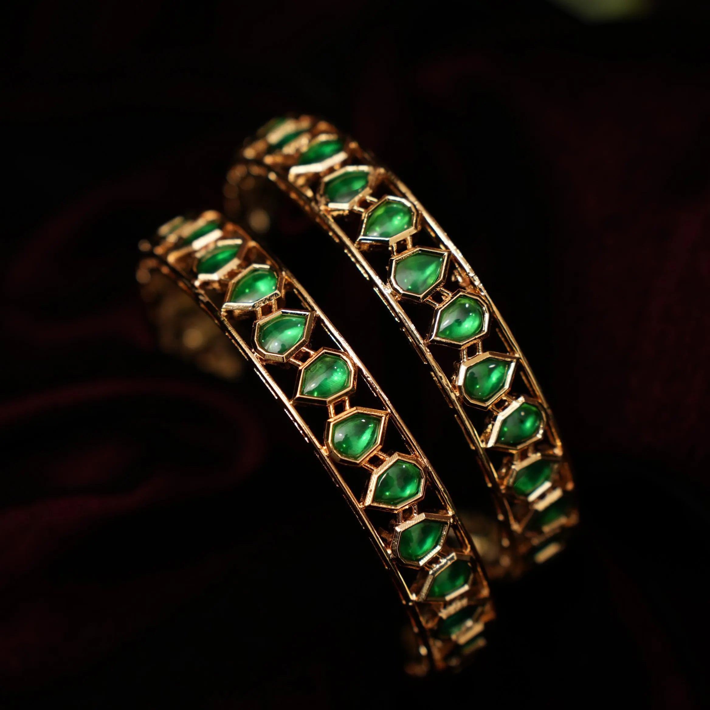 Amal Polki Bangles - Green