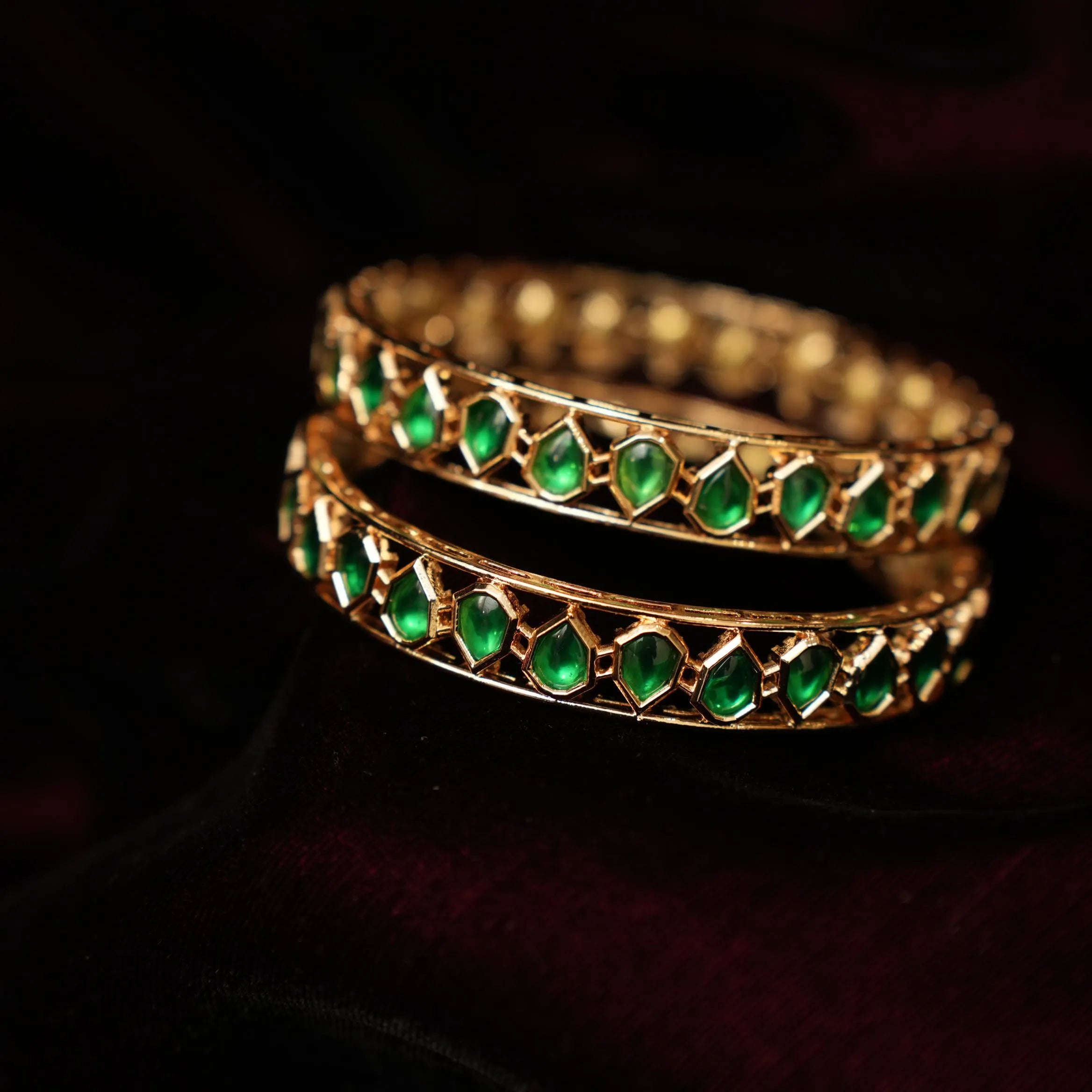 Amal Polki Bangles - Green