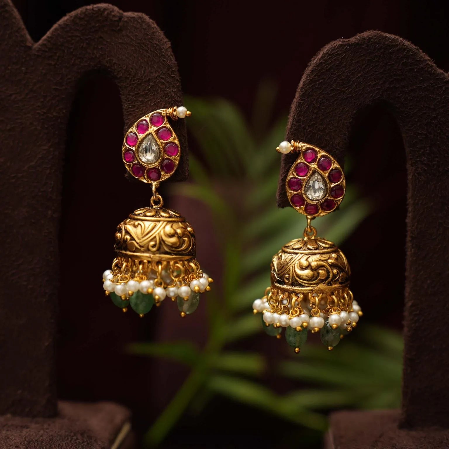 Tami Antique Jhumka Earrings -Red