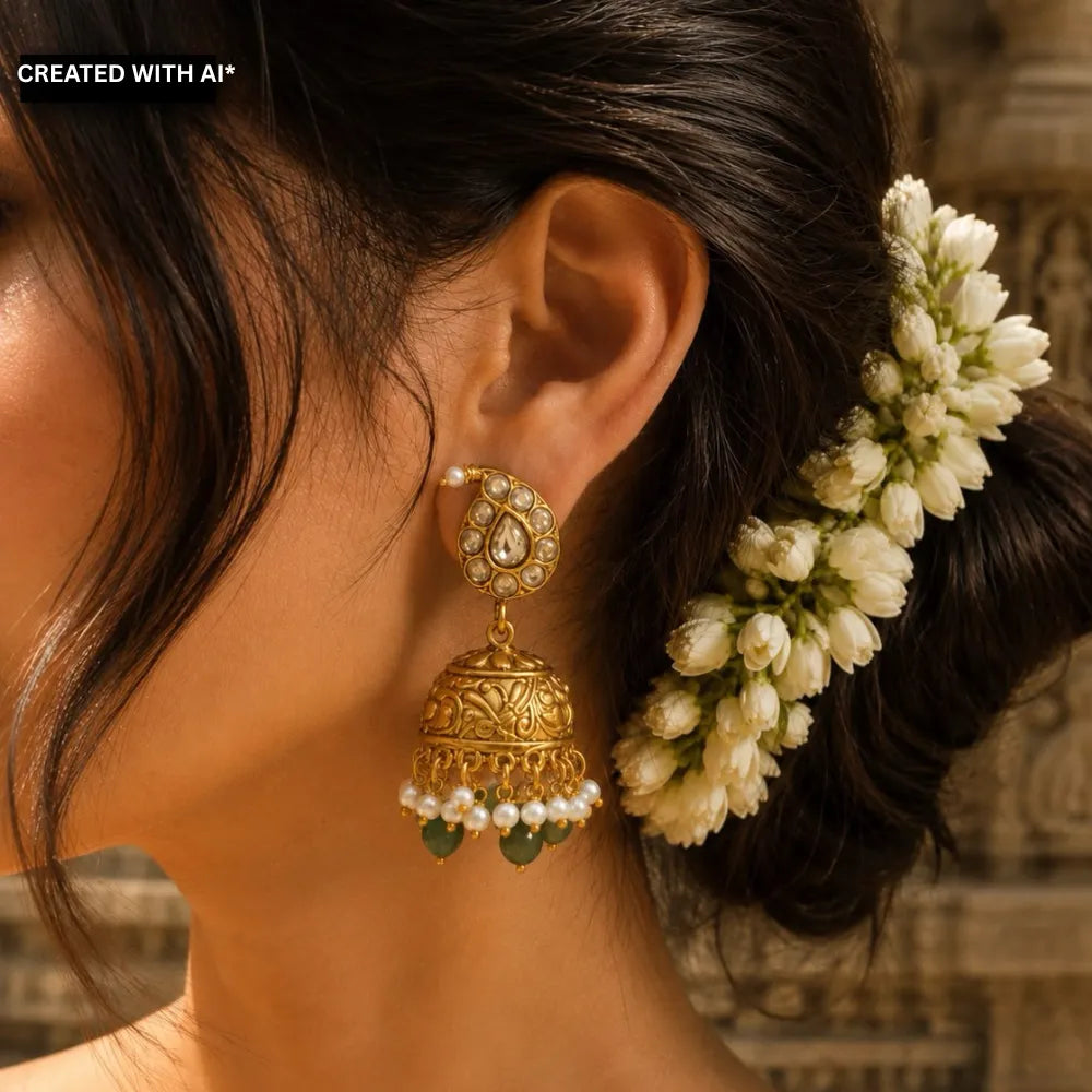 Tami Antique Jhumka Earrings - White
