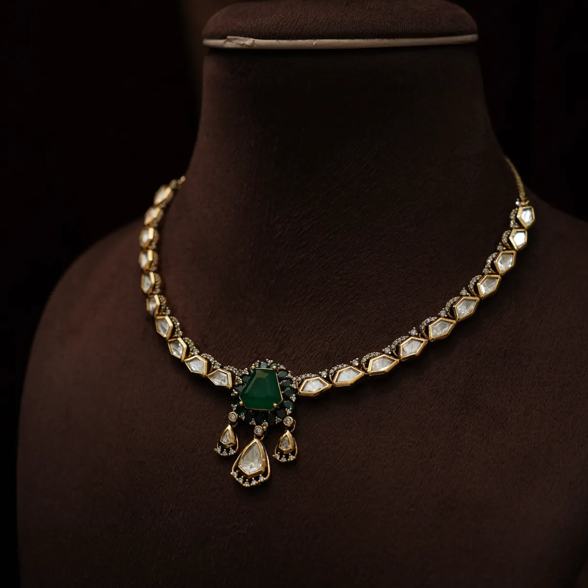 Tamia Victorian Kundan Necklace - Green