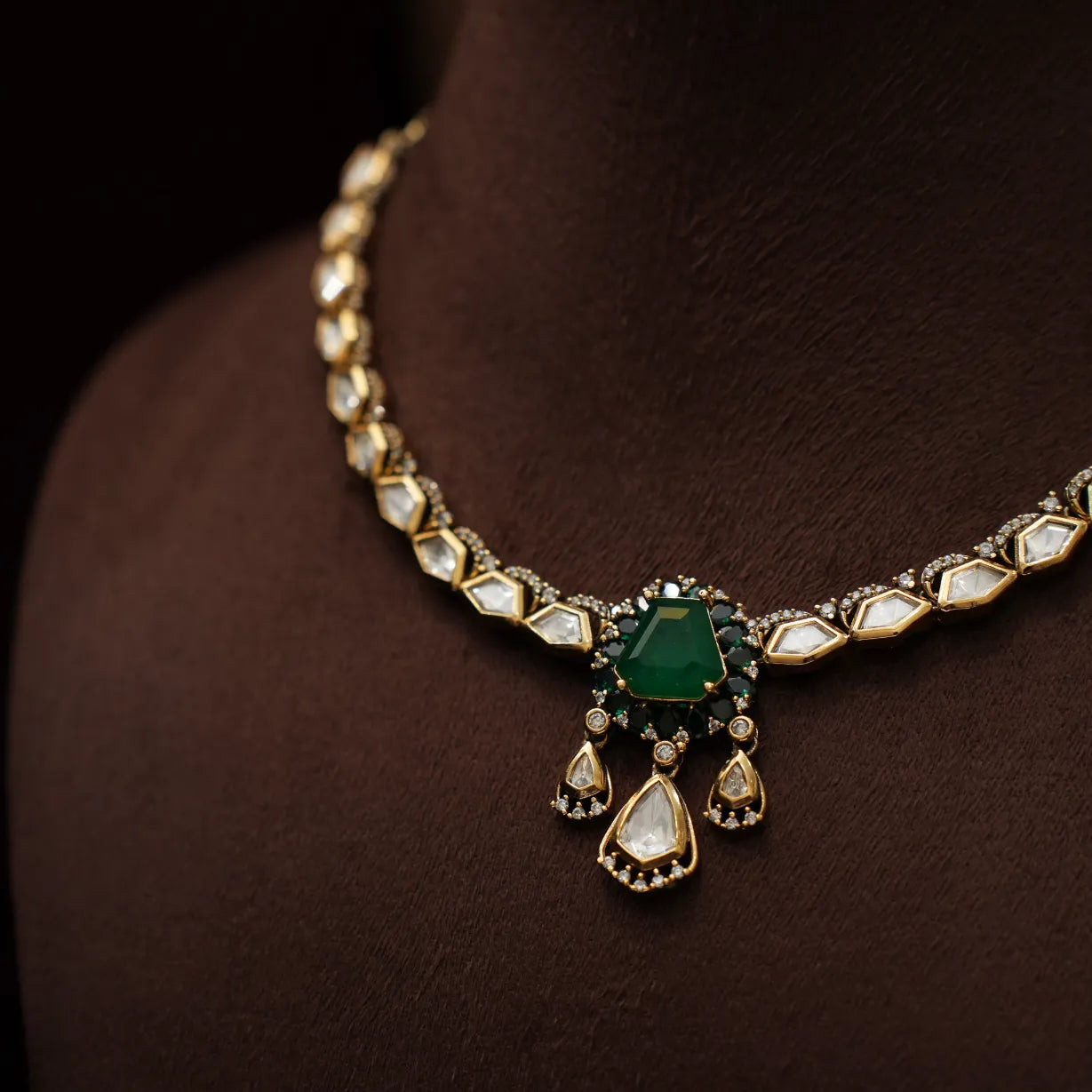 Tamia Victorian Kundan Necklace - Green