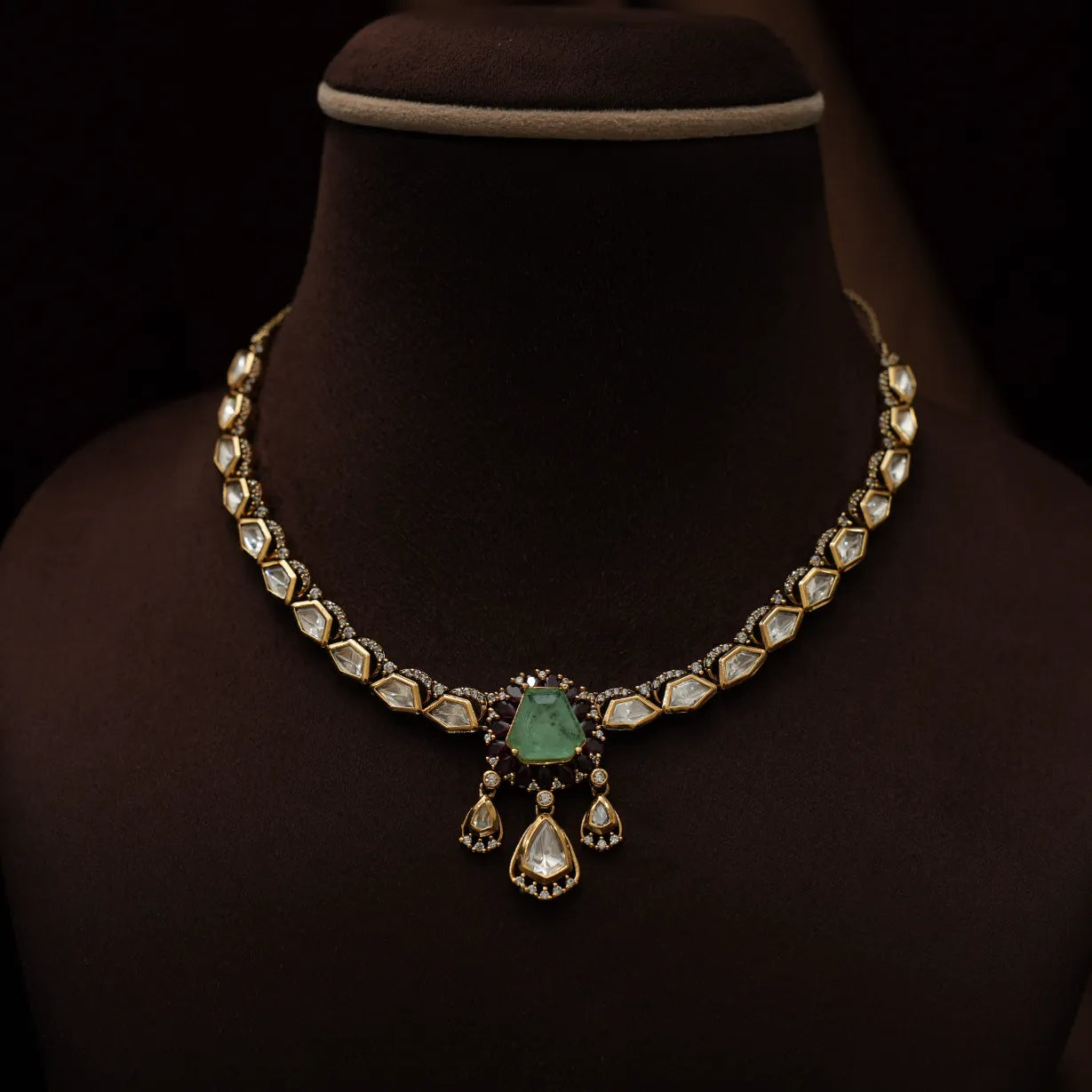 Tamia Victorian Kundan Necklace - Pastel Green