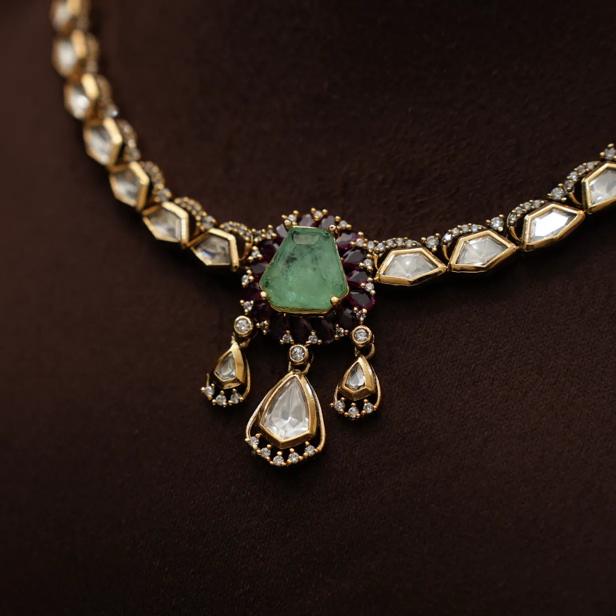 Tamia Victorian Kundan Necklace - Pastel Green