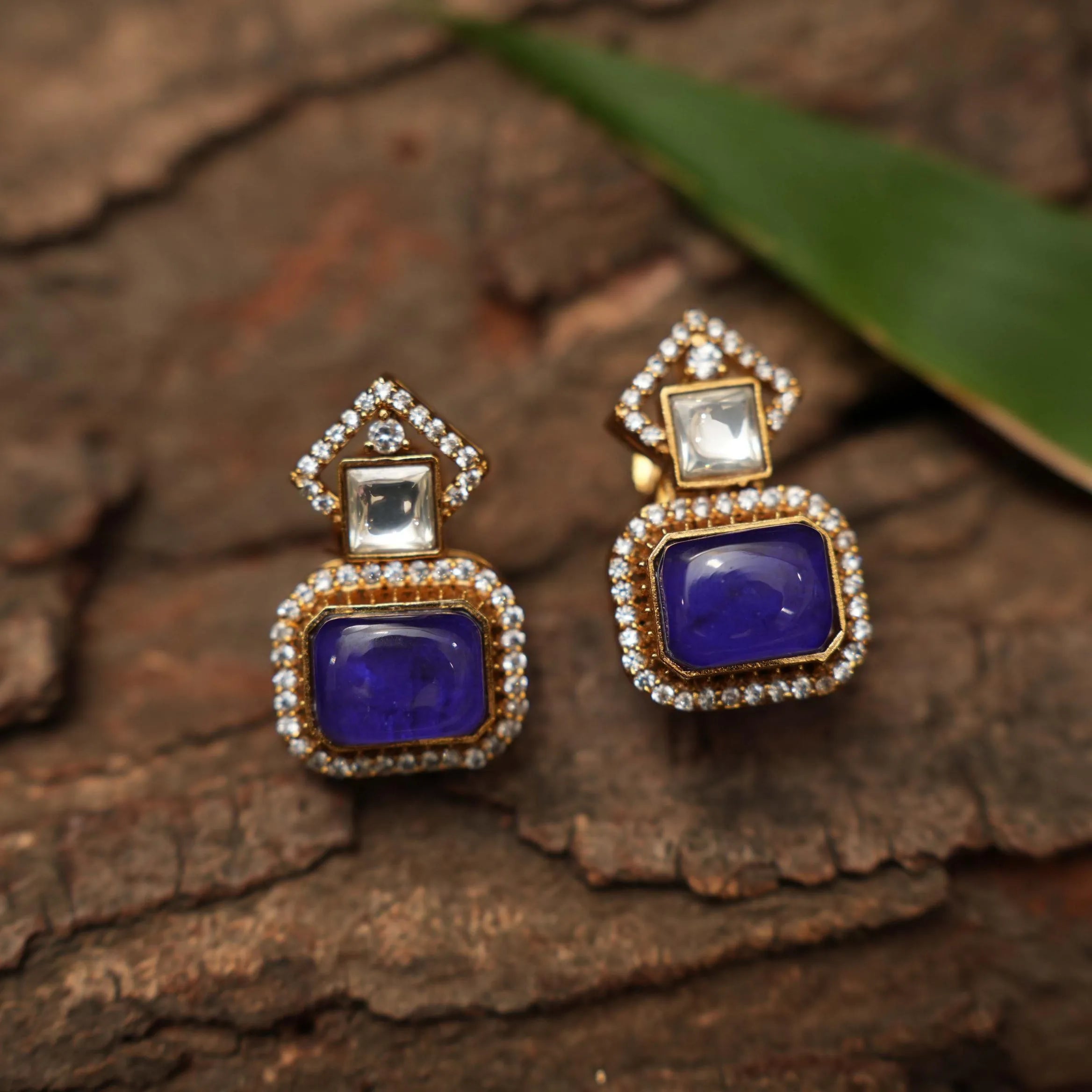 Tanusha Zircon Earrings - Blue - Rimli Boutique