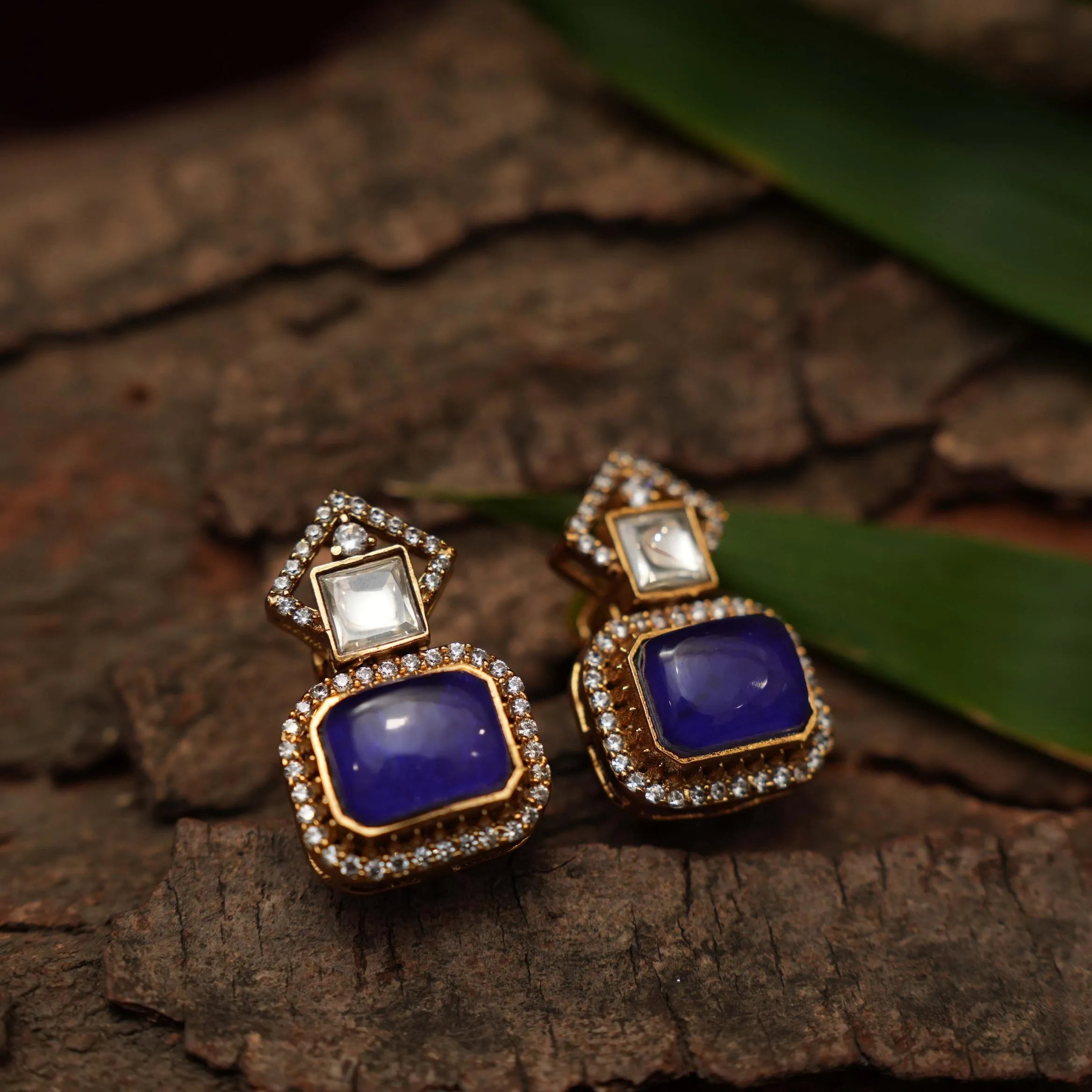 Tanusha Zircon Earrings - Blue - Rimli Boutique