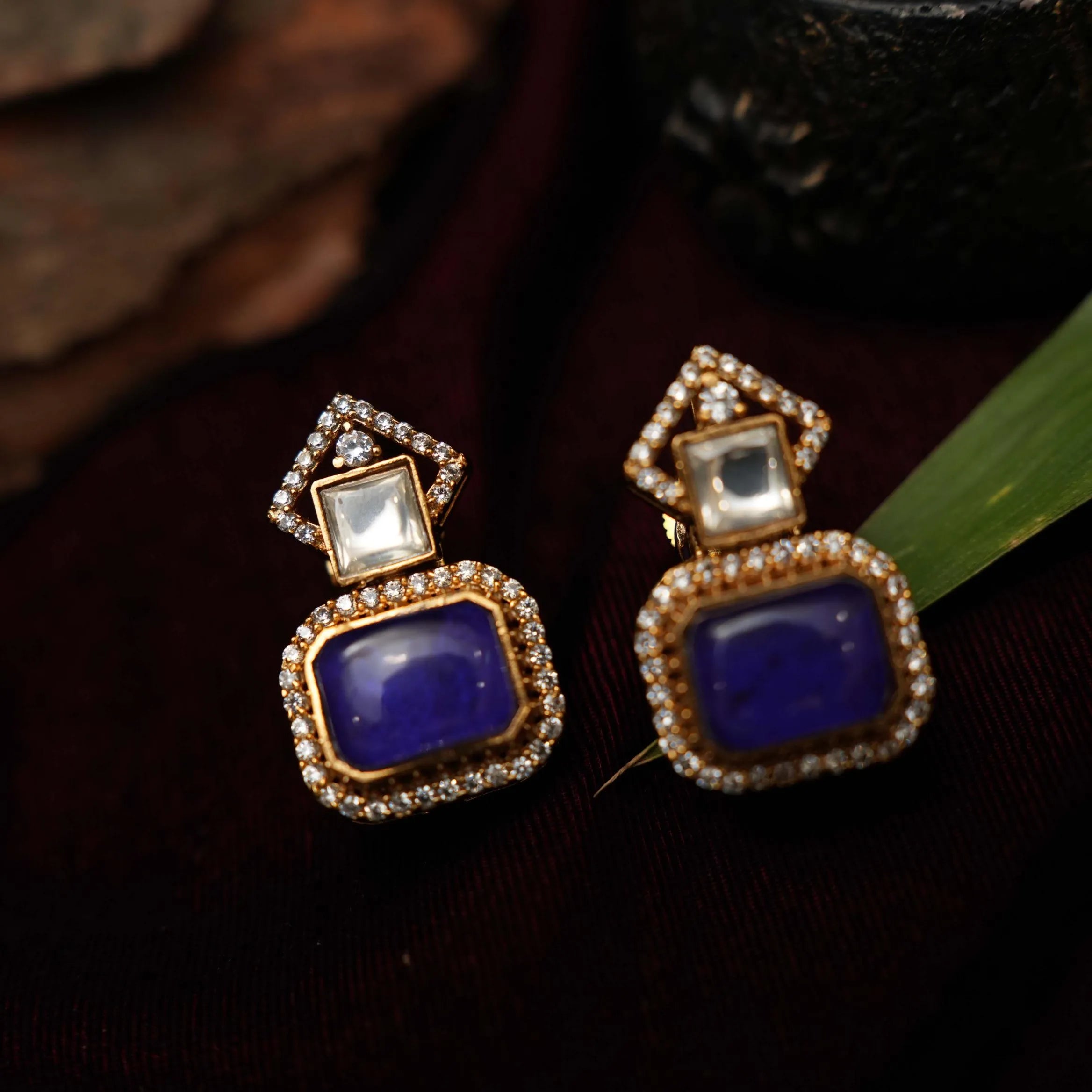 Tanusha Zircon Earrings - Blue - Rimli Boutique