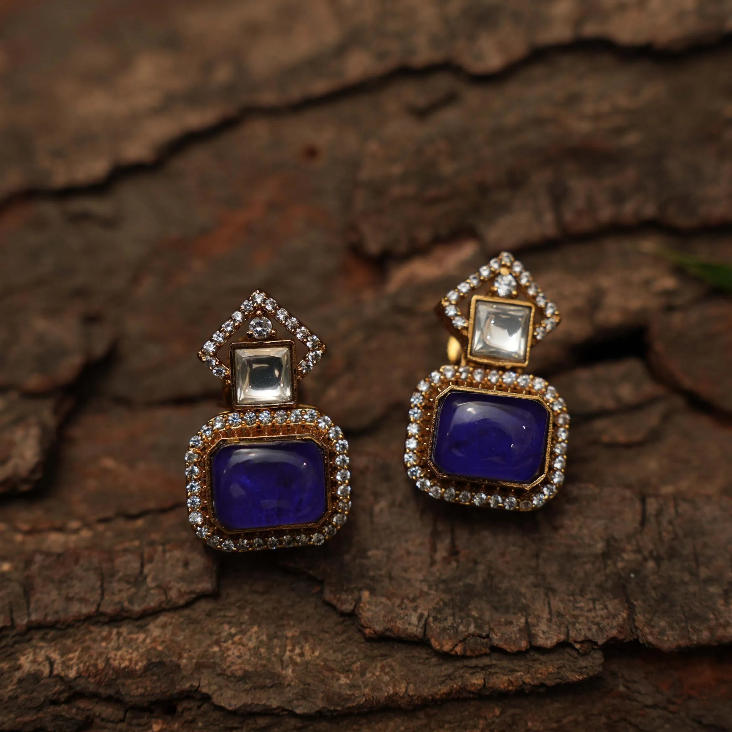 Tanusha Zircon Earrings - Blue - Rimli Boutique