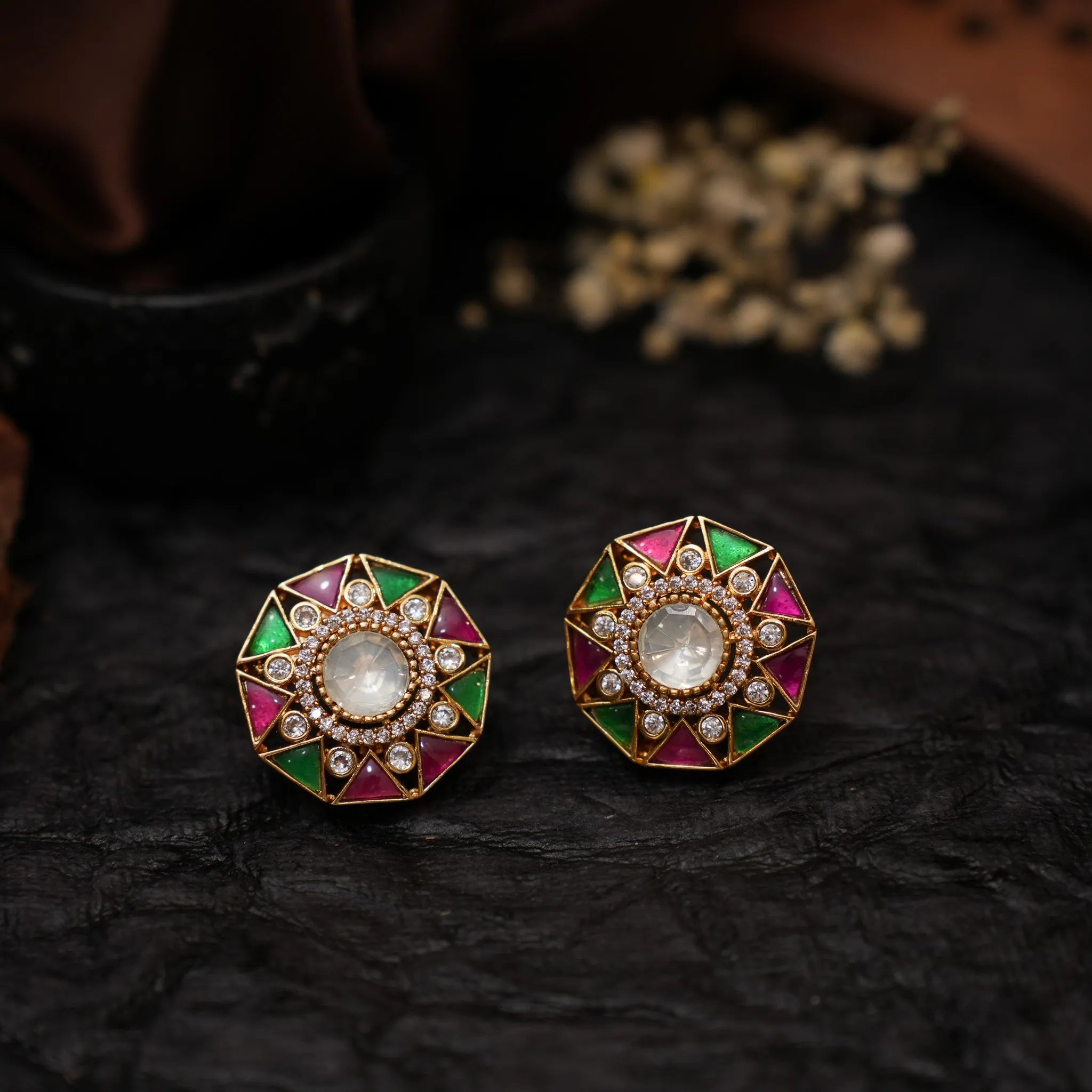 Taruni Polki Ear Stud - Multicolor