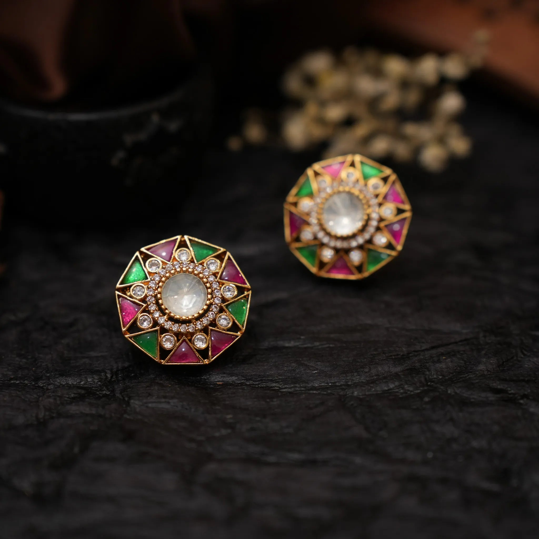 Taruni Polki Ear Stud - Multicolor