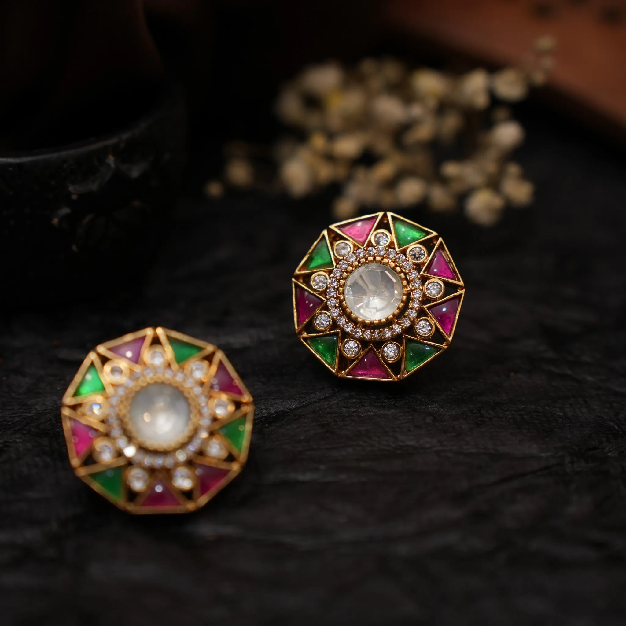 Taruni Polki Ear Stud - Multicolor