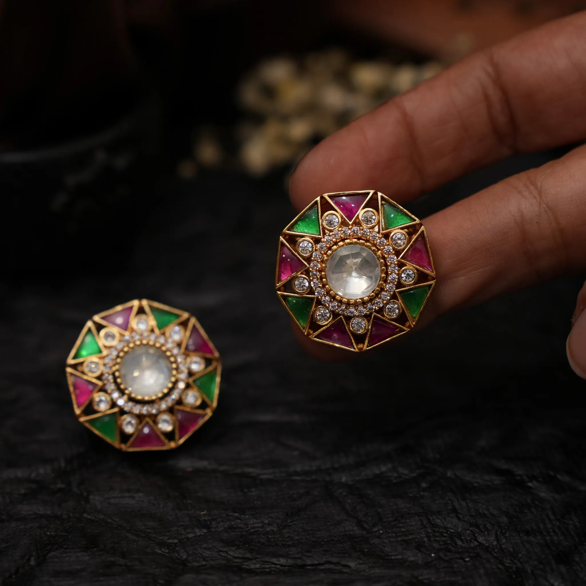 Taruni Polki Ear Stud - Multicolor