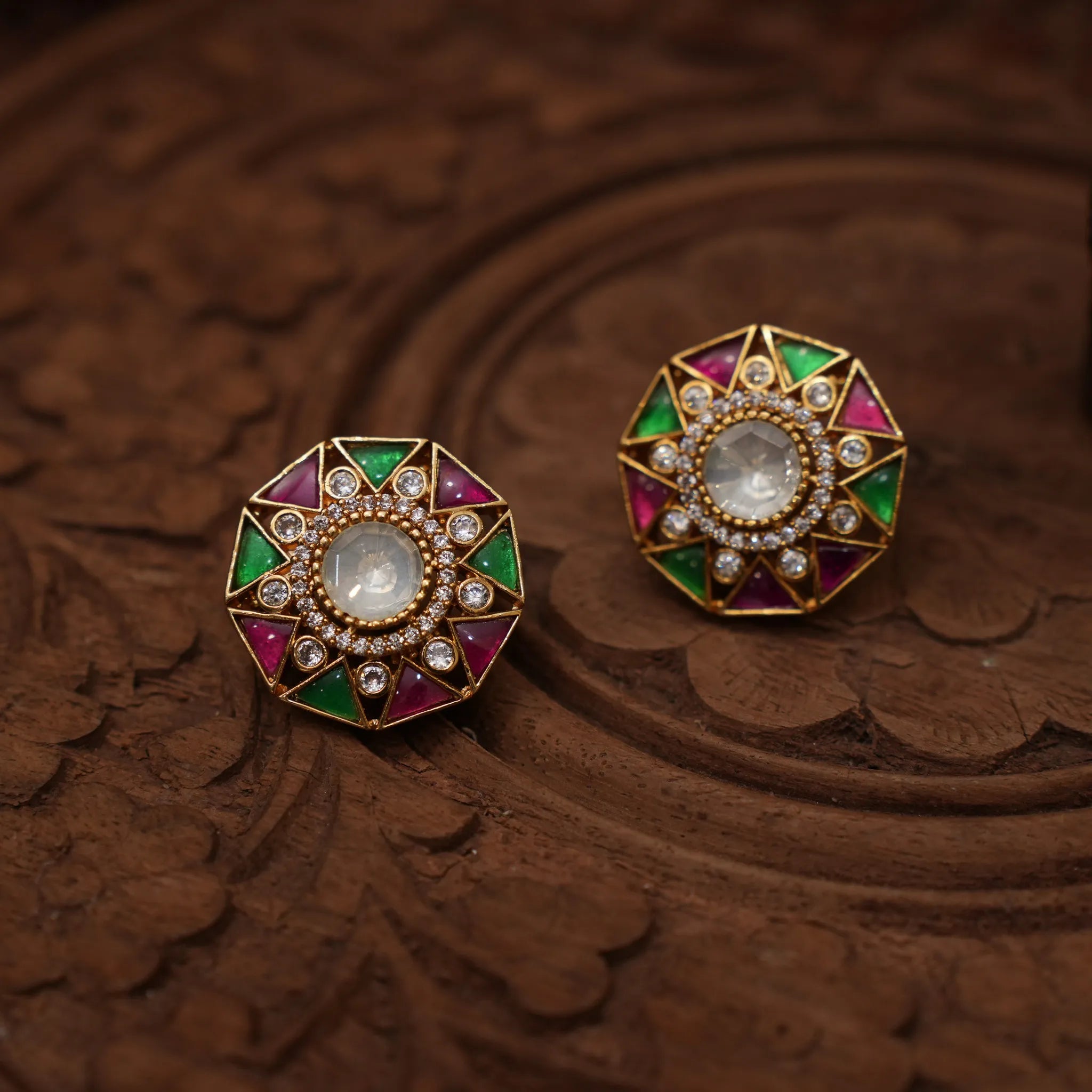 Taruni Polki Ear Stud - Multicolor