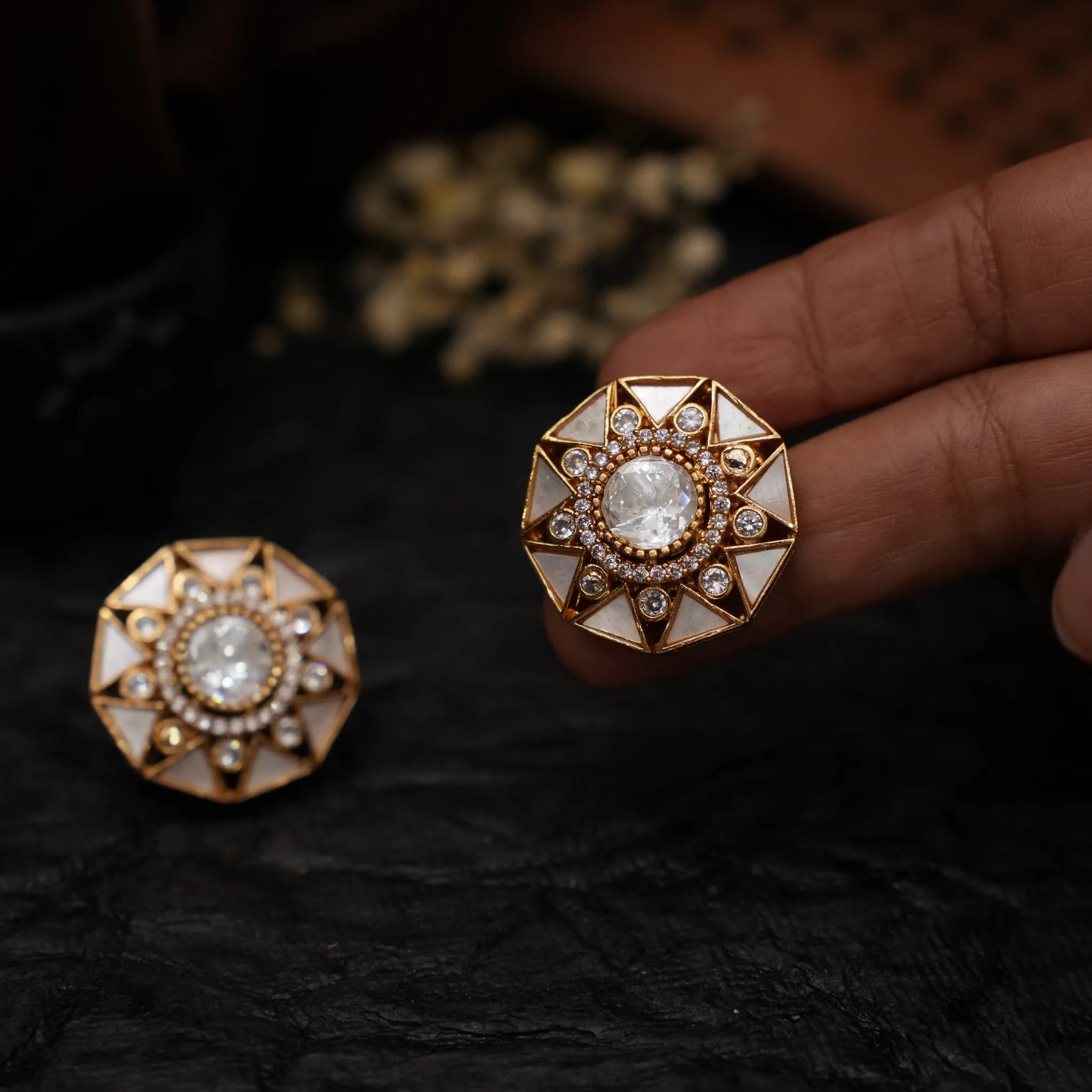 Taruni Polki Ear Stud - White