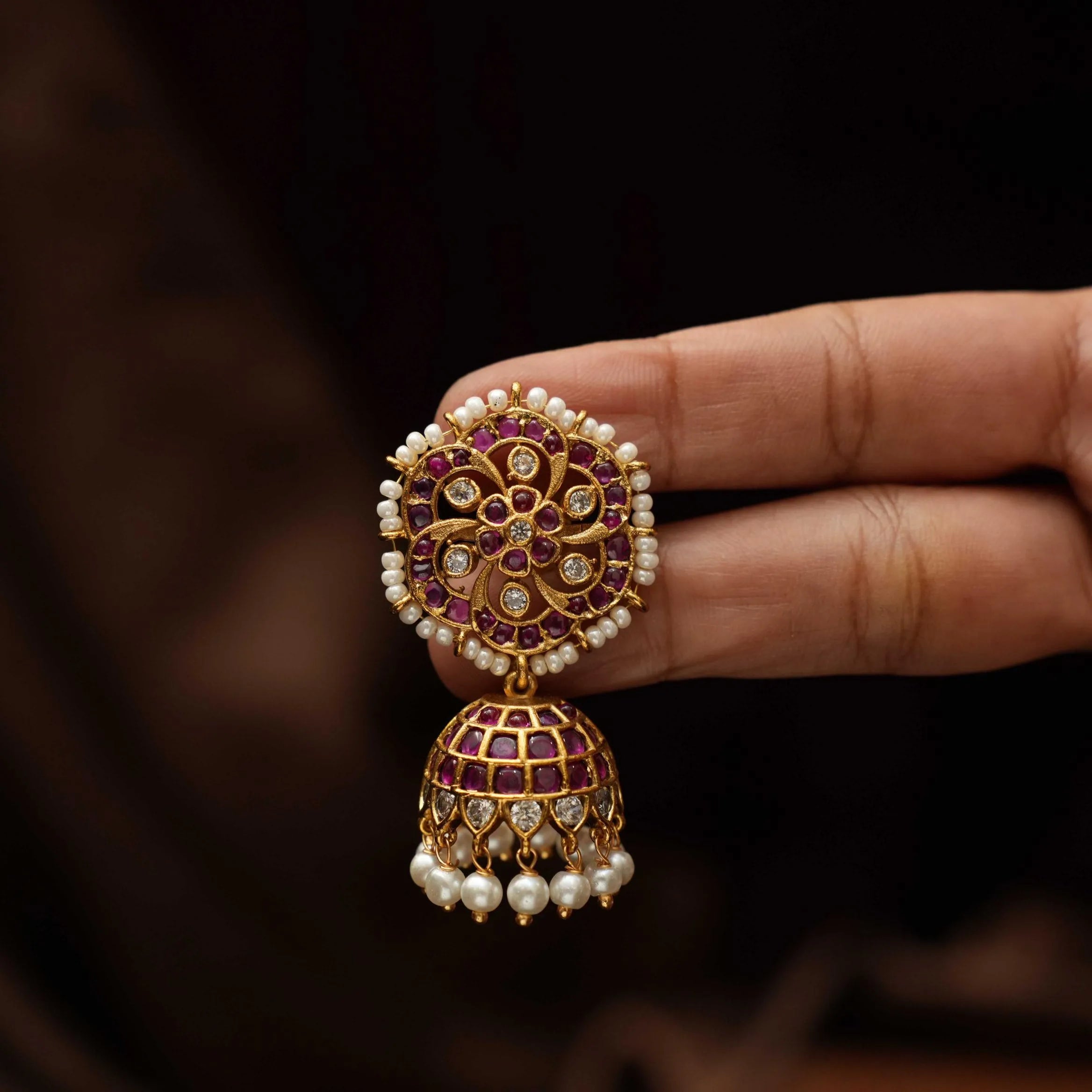 Tashi Antique Jhumka Earrings - White