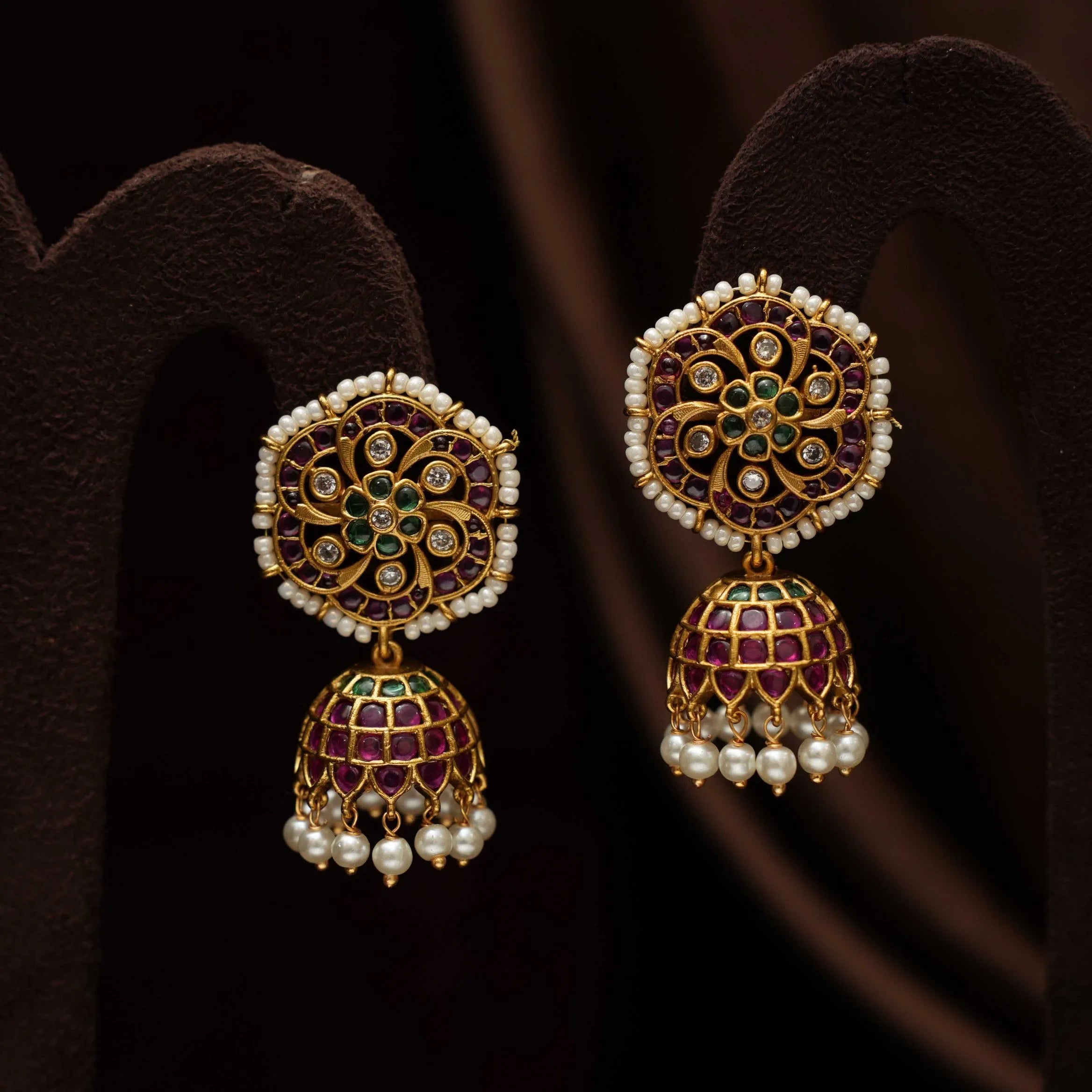 Tashi Antique Jhumka Earrings - Green