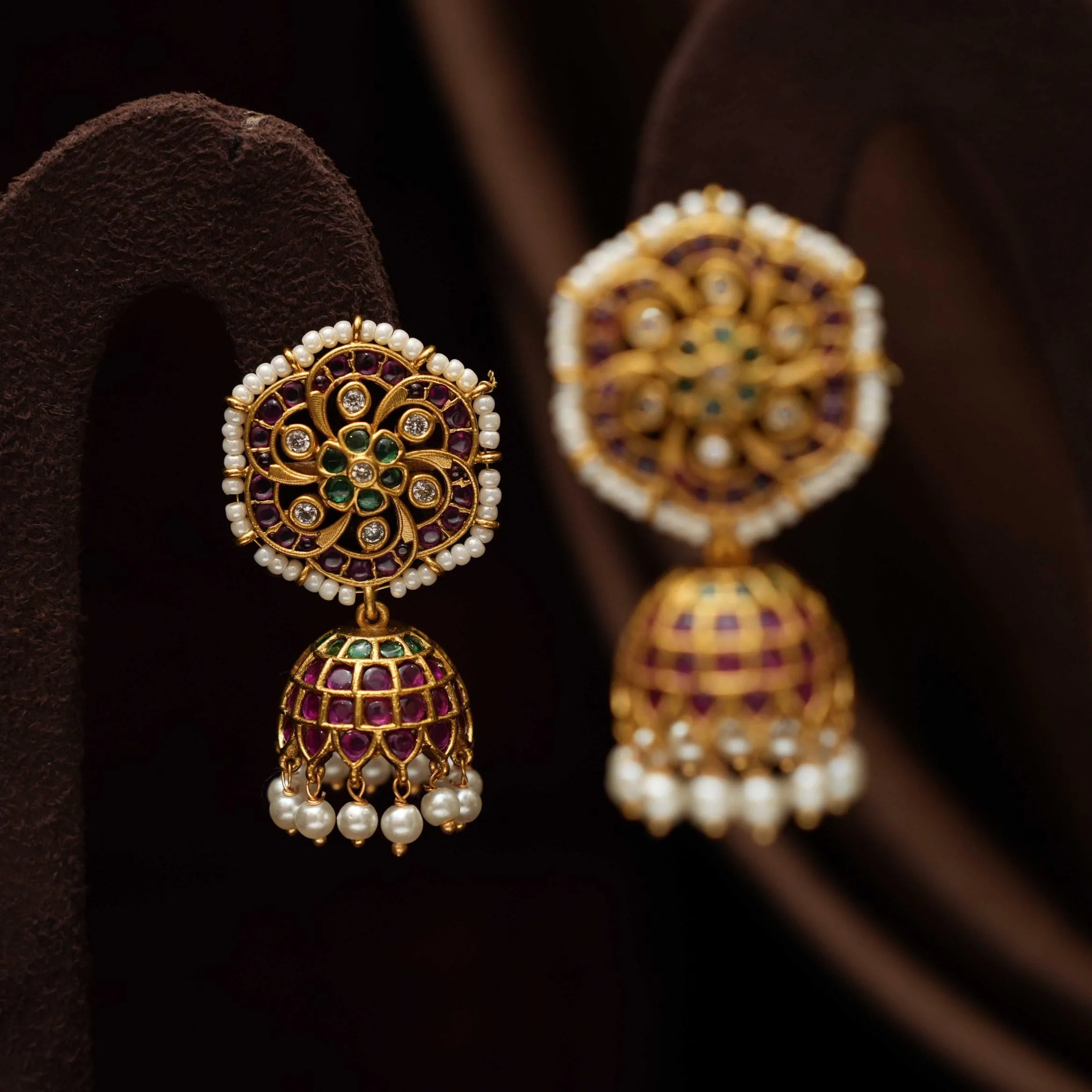 Tashi Antique Jhumka Earrings - Green