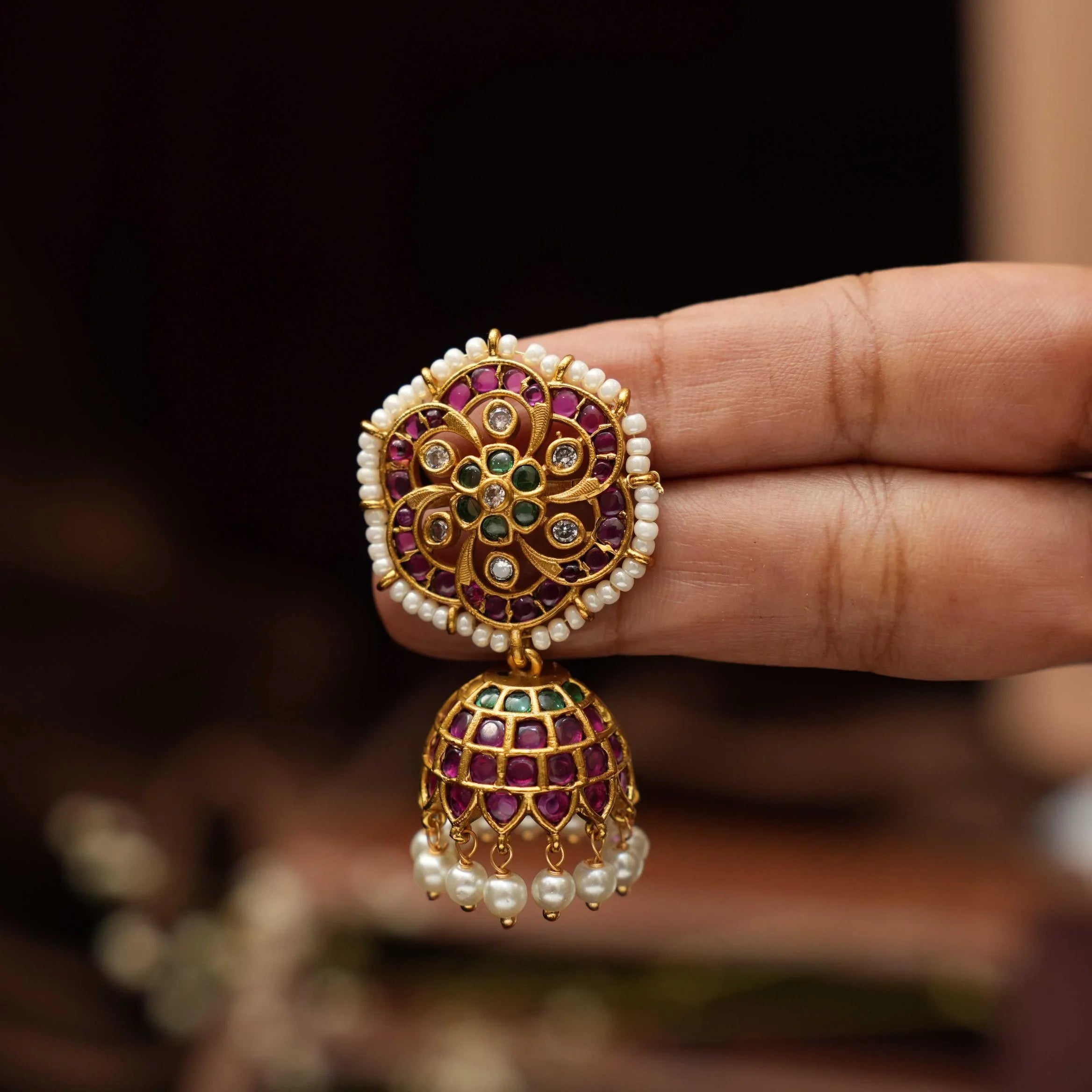 Tashi Antique Jhumka Earrings - Green