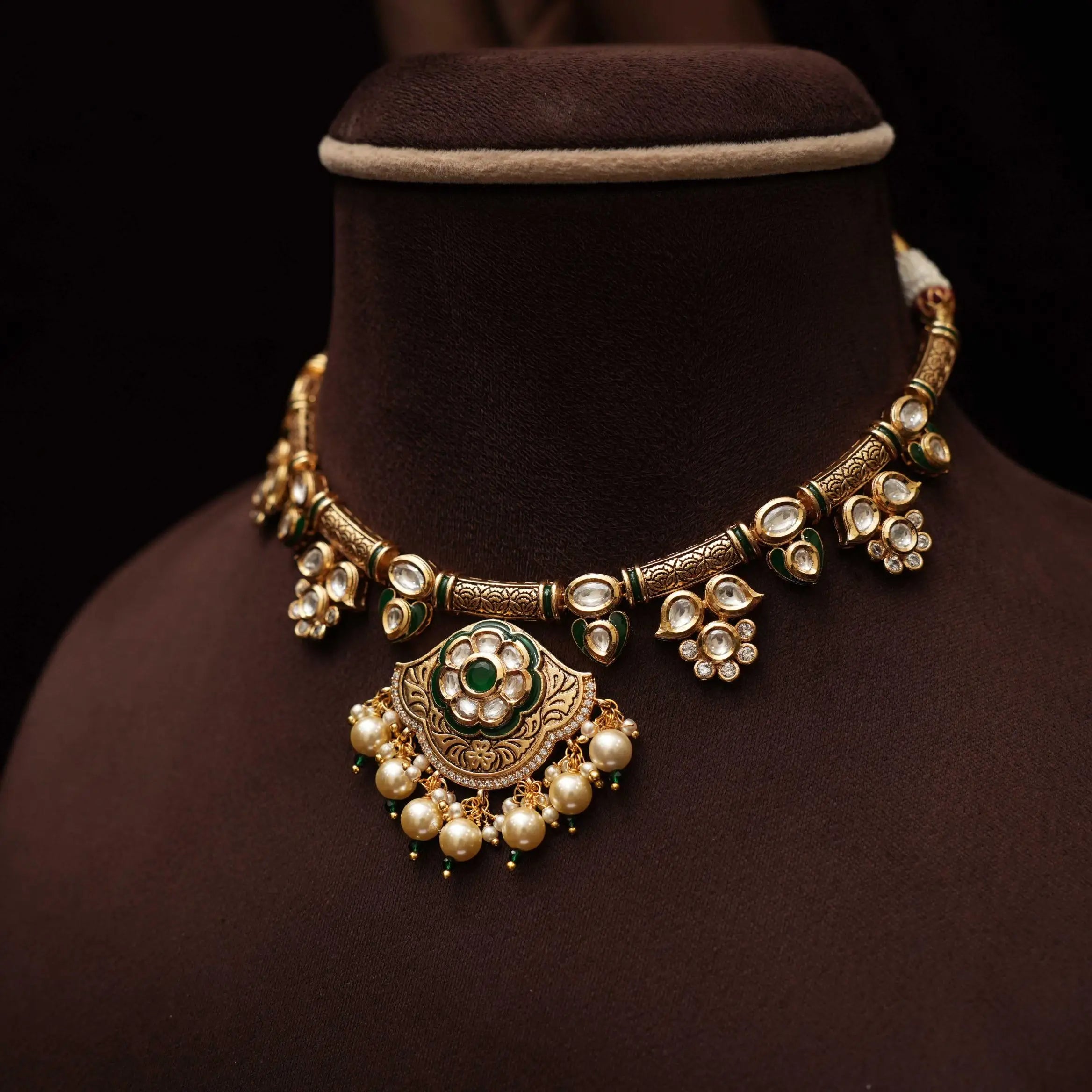 Tivra Kundan Hasli Necklace - Dark Green