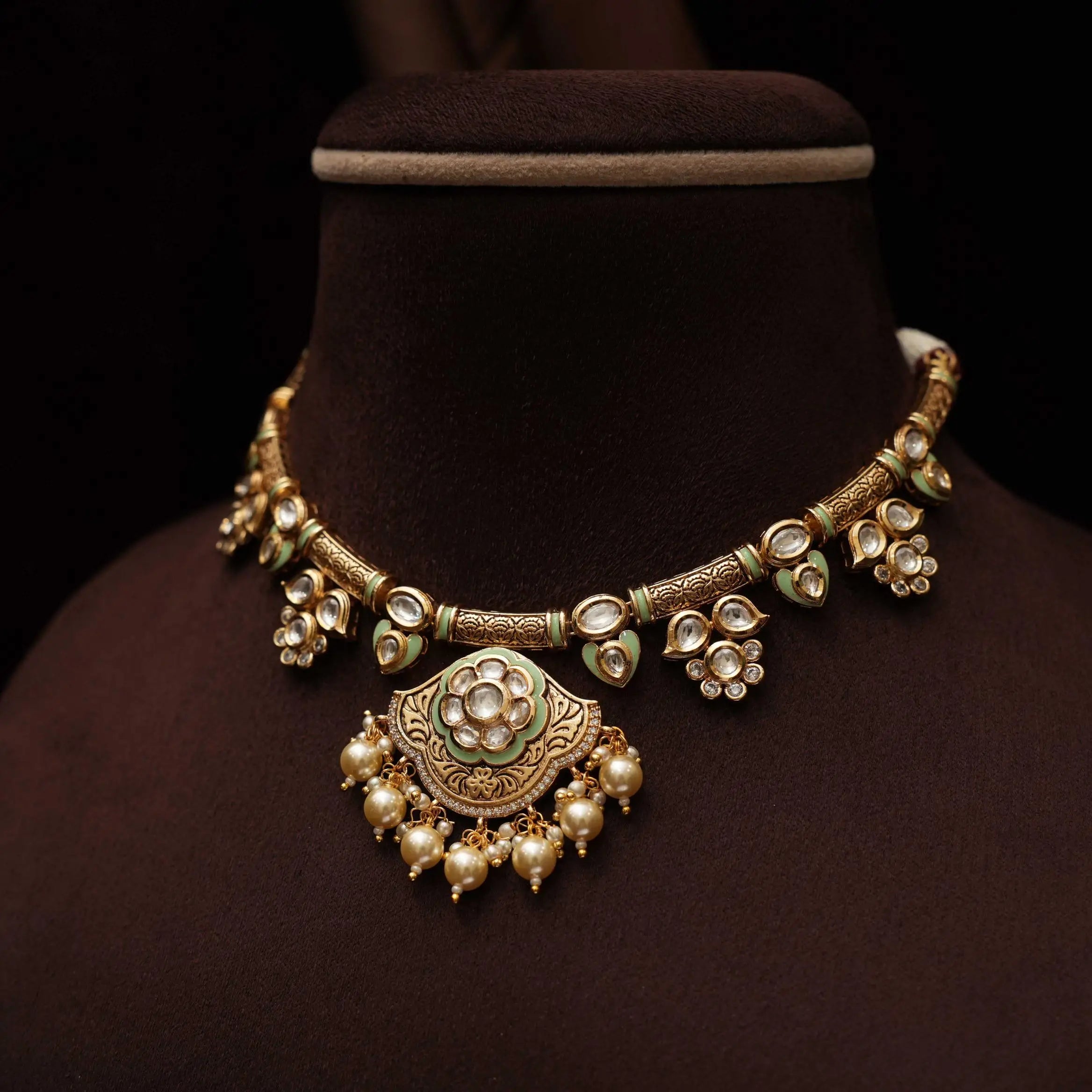 Tivra Kundan Hasli Necklace - Pastel Green