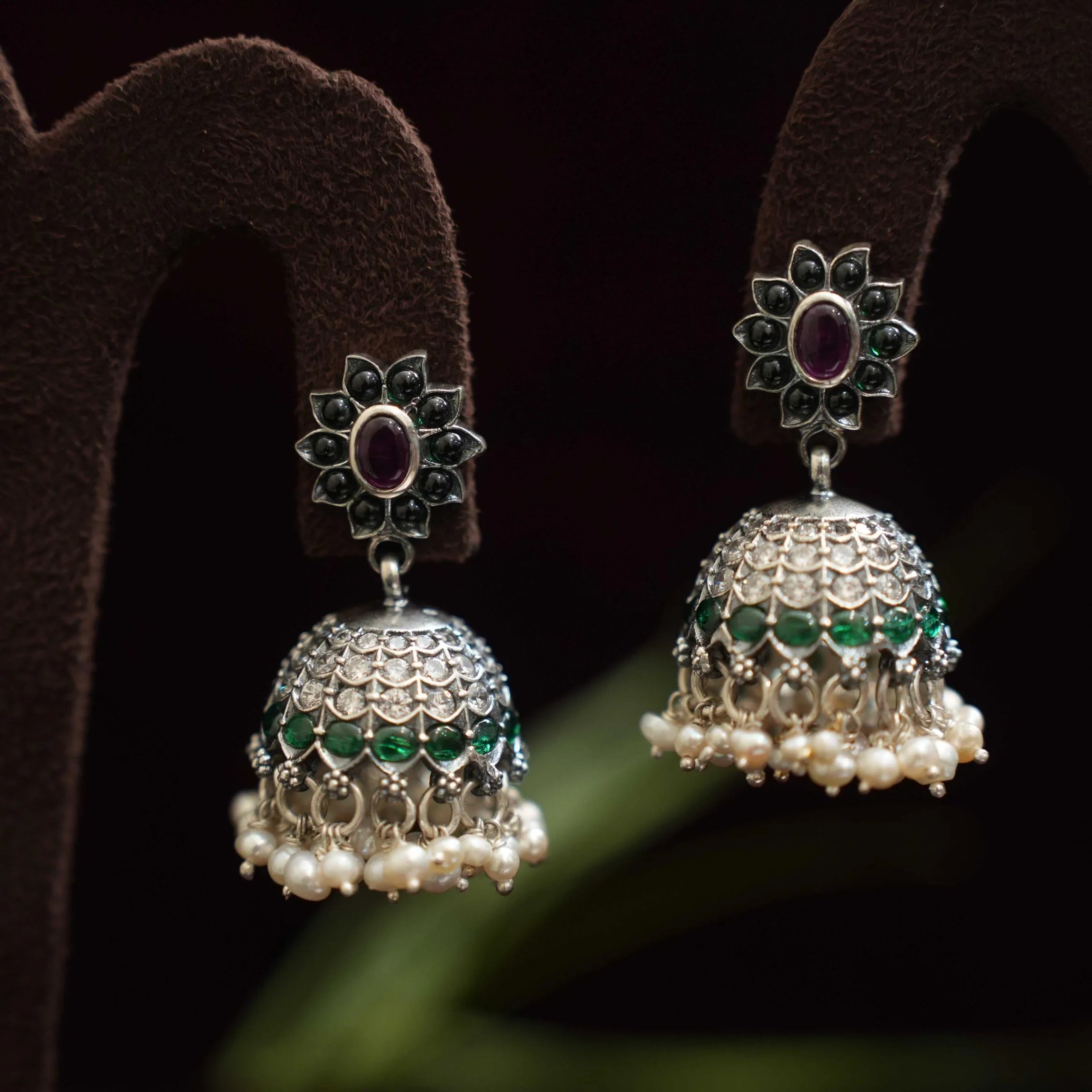 Trinabh Silver Jhumka Earrings