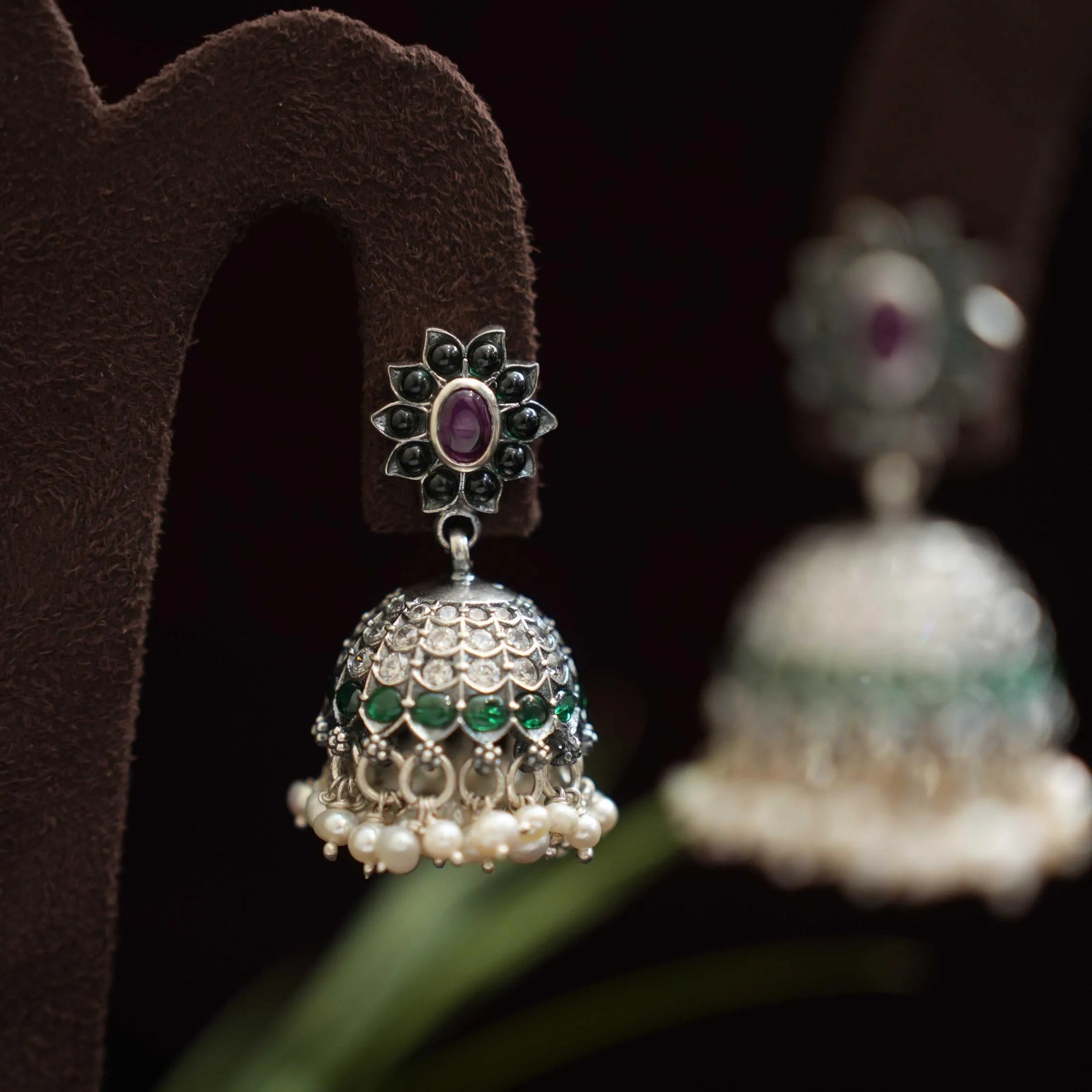 Trinabh Silver Jhumka Earrings