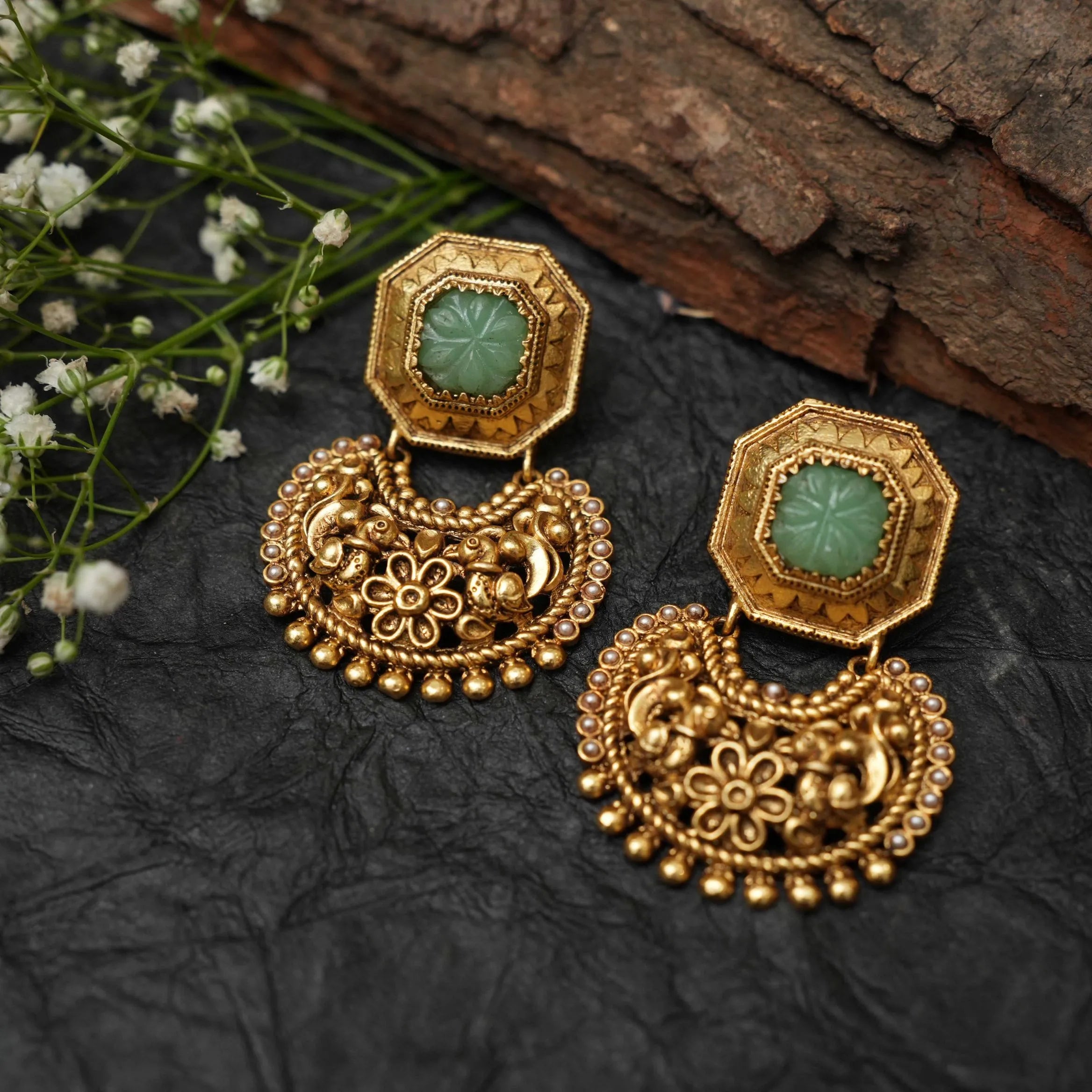 Trishika Antique Designer Earrings - Pastel Green