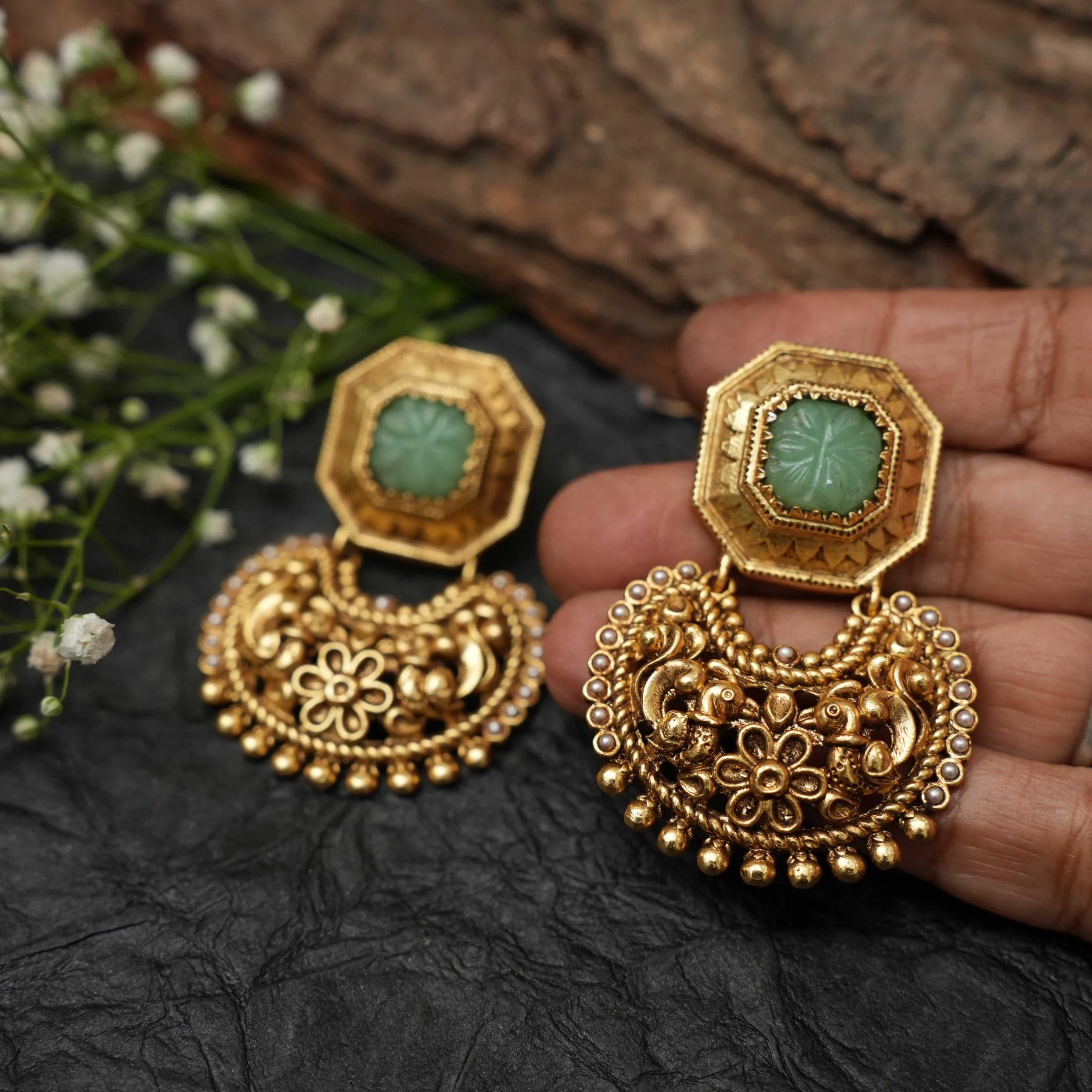 Trishika Antique Designer Earrings - Pastel Green