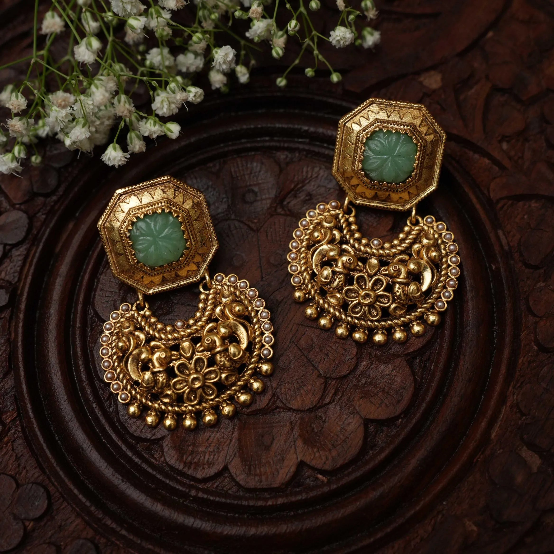 Trishika Antique Designer Earrings - Pastel Green