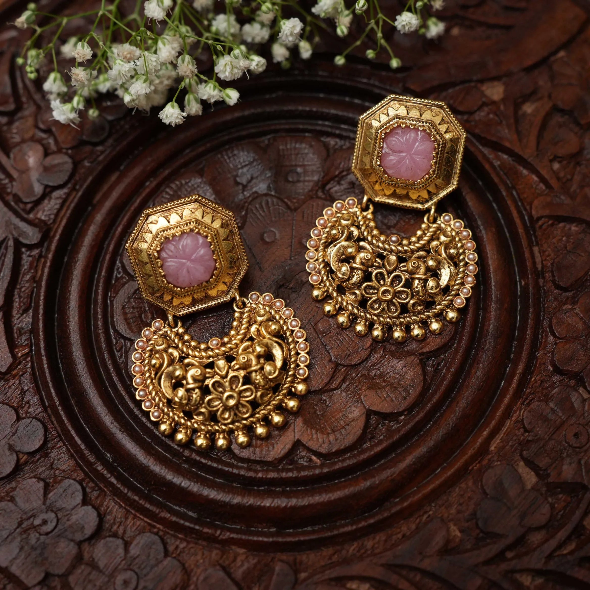 Trishika Antique Designer Earrings - Pink