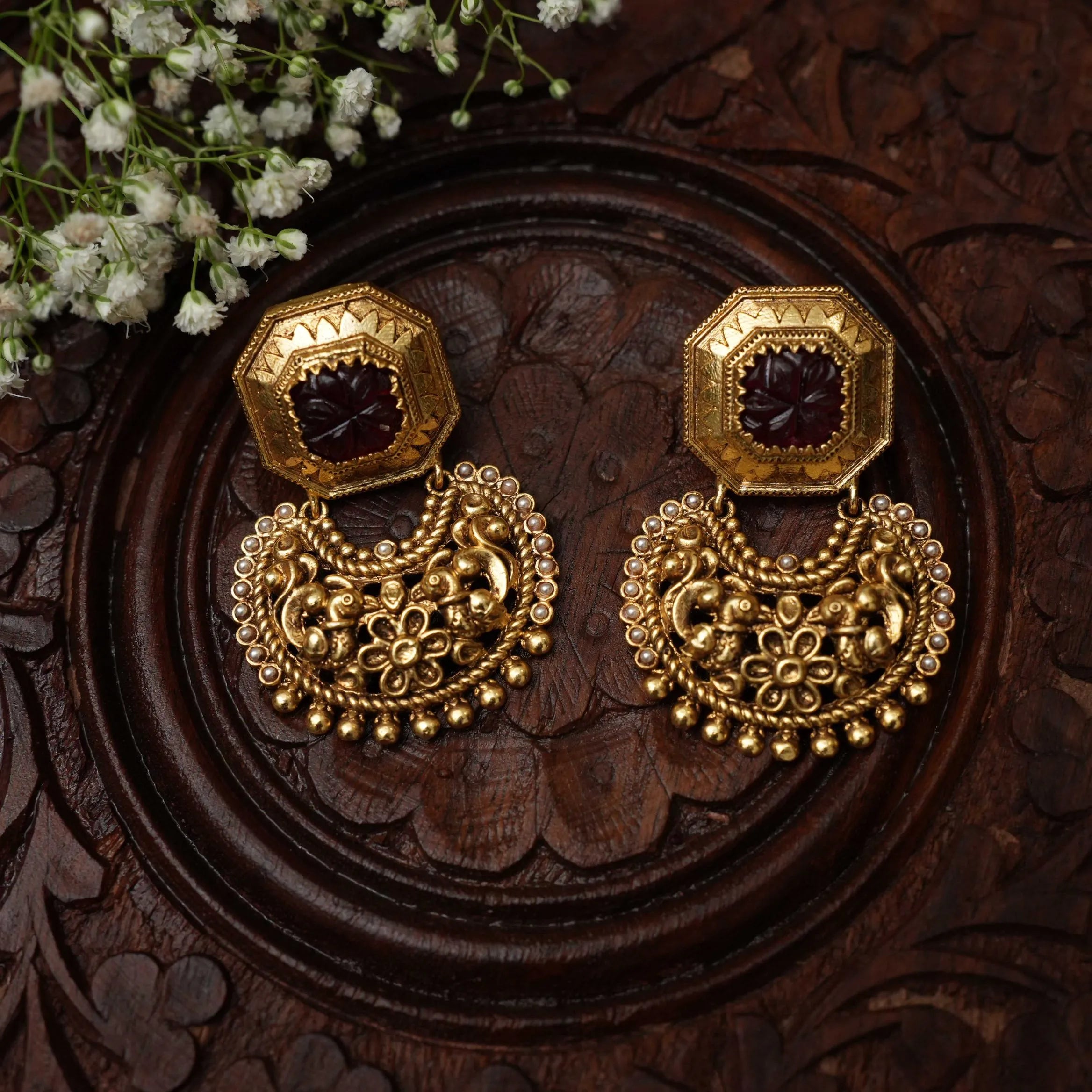 Trishika Antique Designer Earrings - Red