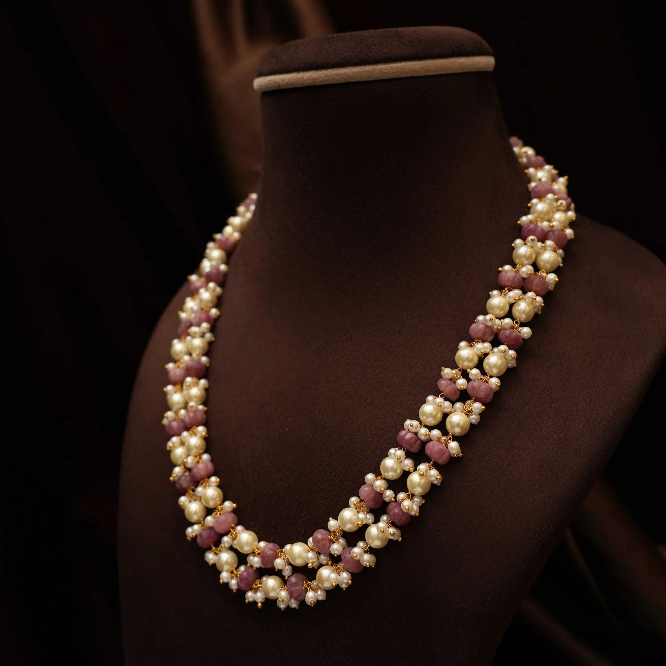 Ukti Beaded Necklace - Ruby Pink