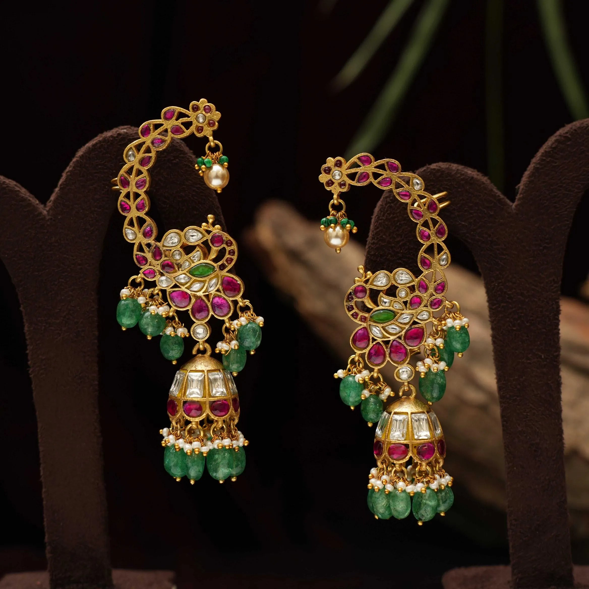 Umika Polki Jhumka Earrings - Red